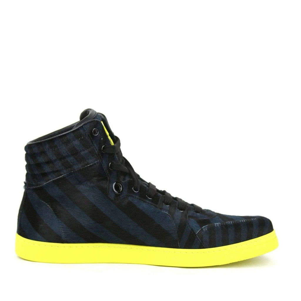 Gucci Men's Blue Black Calf Hair Leather High-top Limited Sneakers 357172 4180