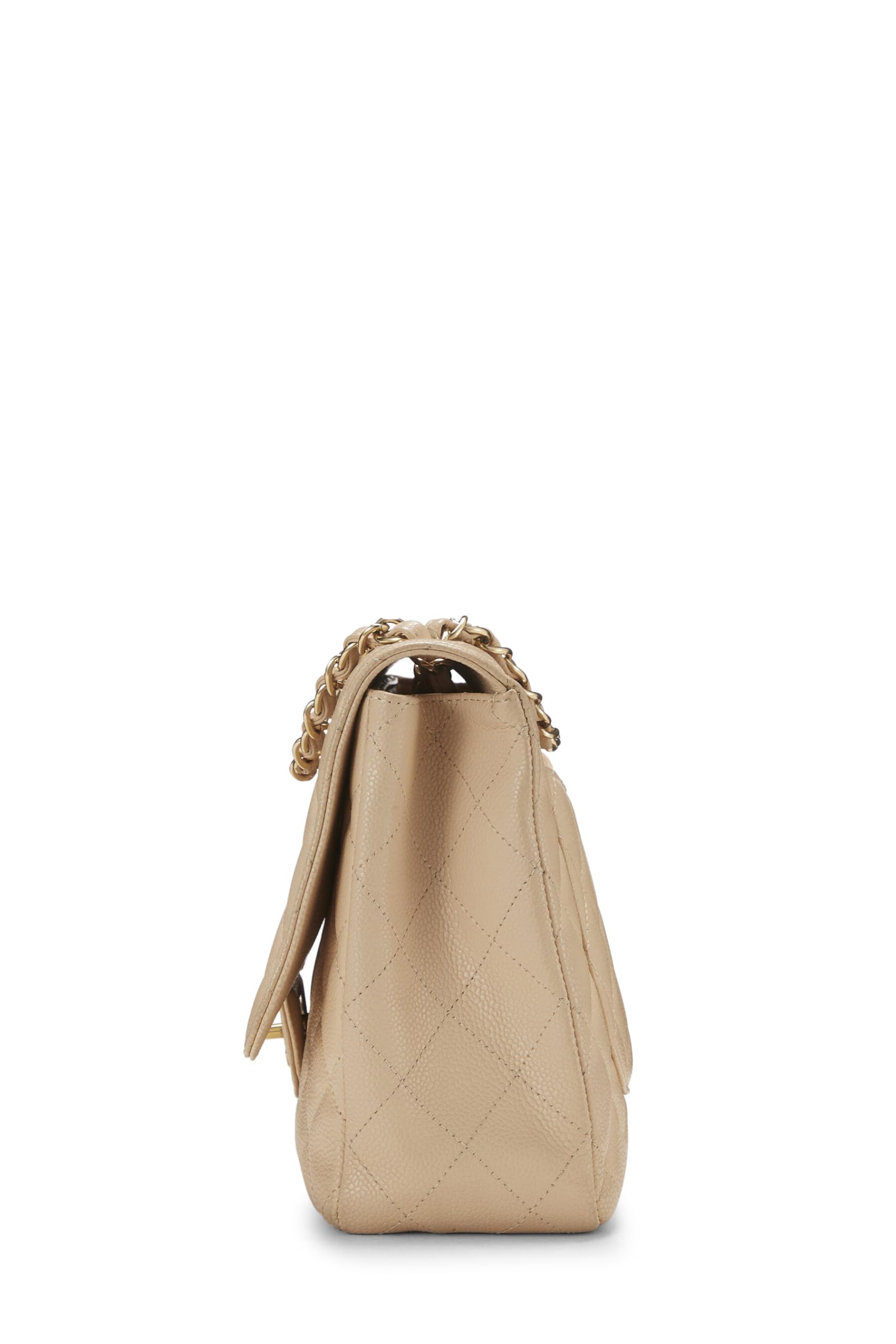 Chanel,  Beige Quilted Caviar New Classic Flap Jumbo, Beige