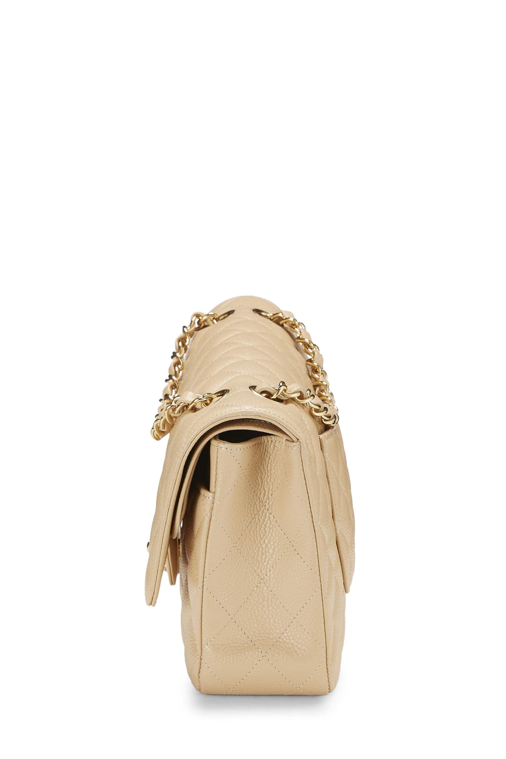 Chanel,  Beige Quilted Caviar Classic Double Flap Medium, Beige