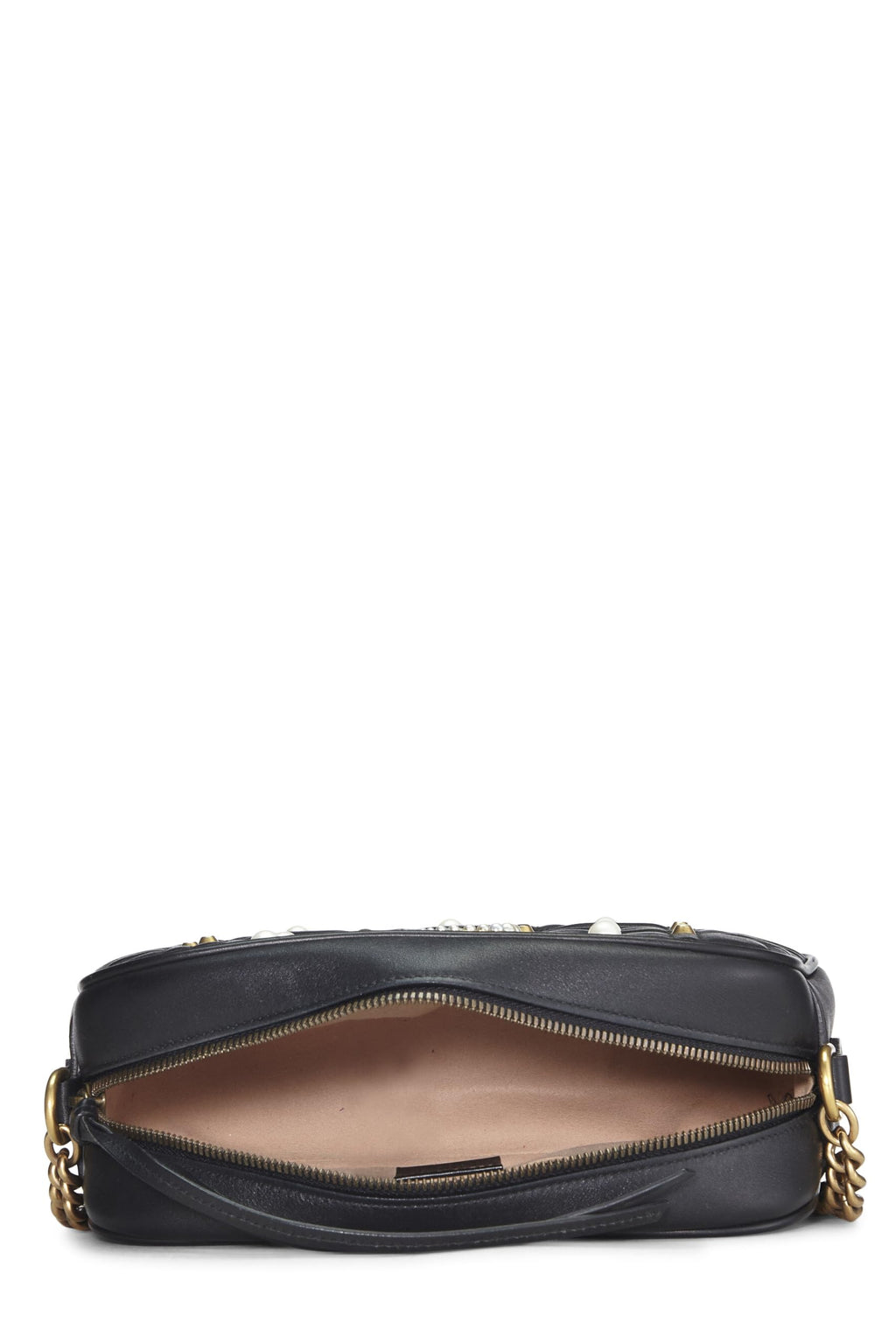 Gucci,  Black Leather & Faux Pearl Gucci Marmont Crossbody Small, Black