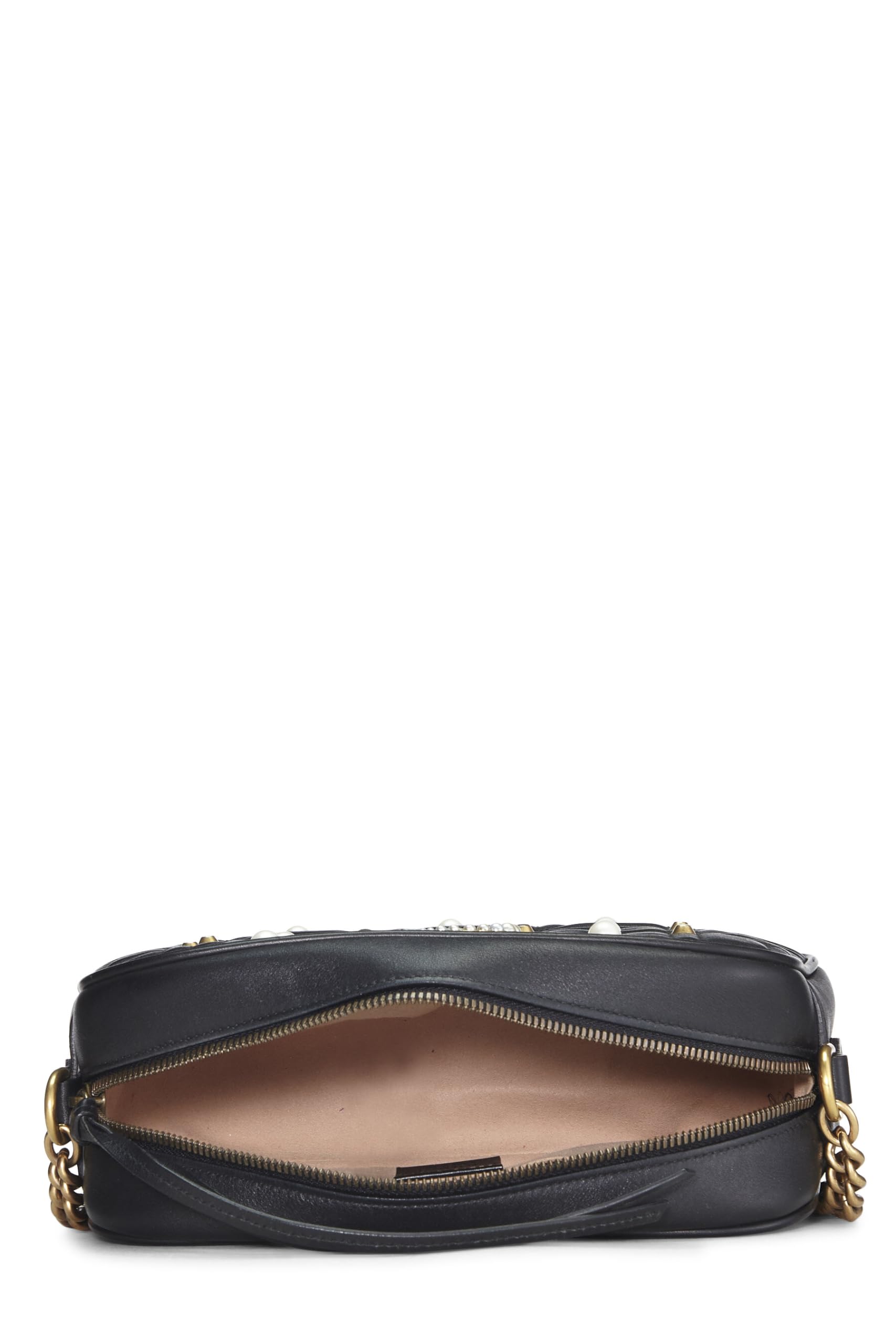 Gucci,  Black Leather & Faux Pearl Gucci Marmont Crossbody Small, Black