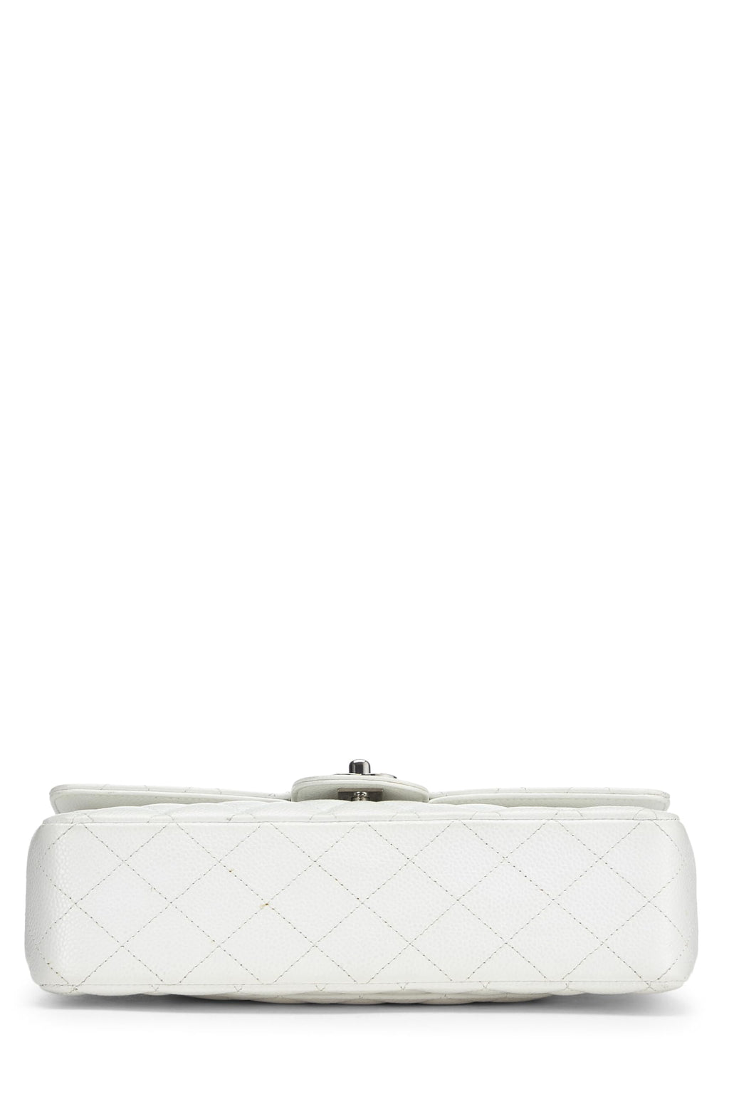 Chanel,  White Quilted Caviar Classic Double Flap Medium, White
