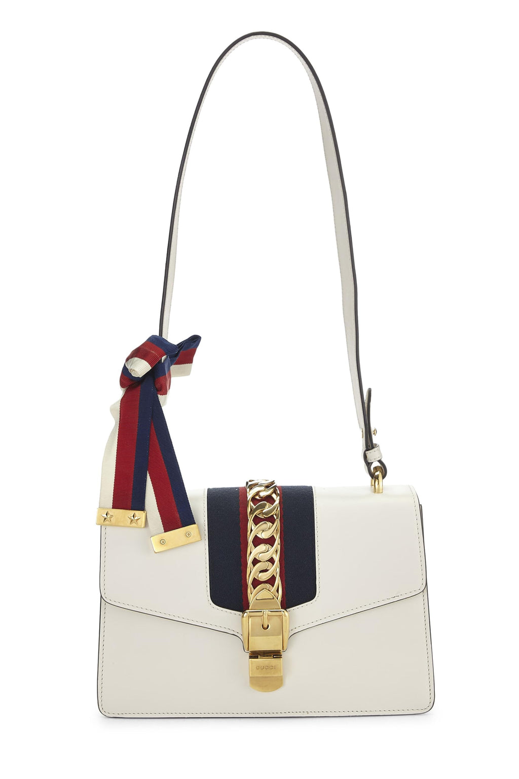 Gucci,  White Leather SyLouis Vuittonie Shoulder Bag, White
