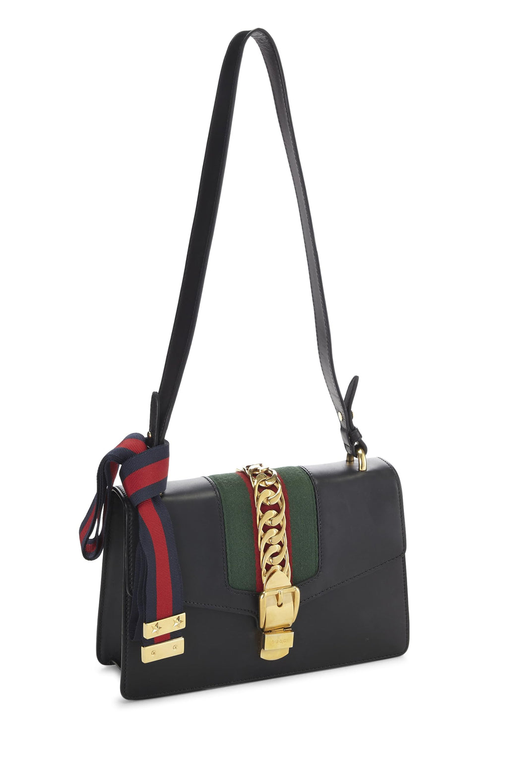 Gucci,  Black Leather Web SyLouis Vuittonie Shoulder Small, Black