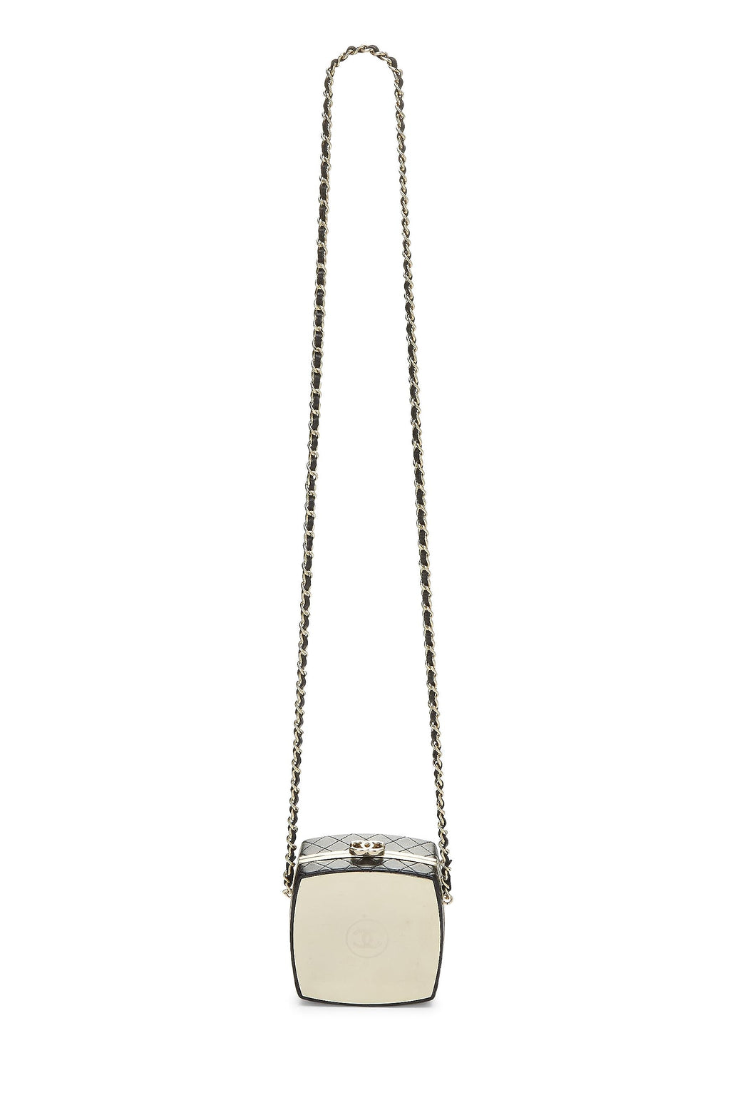 Chanel,  Black Lambskin Powder Clutch On Chain, Black