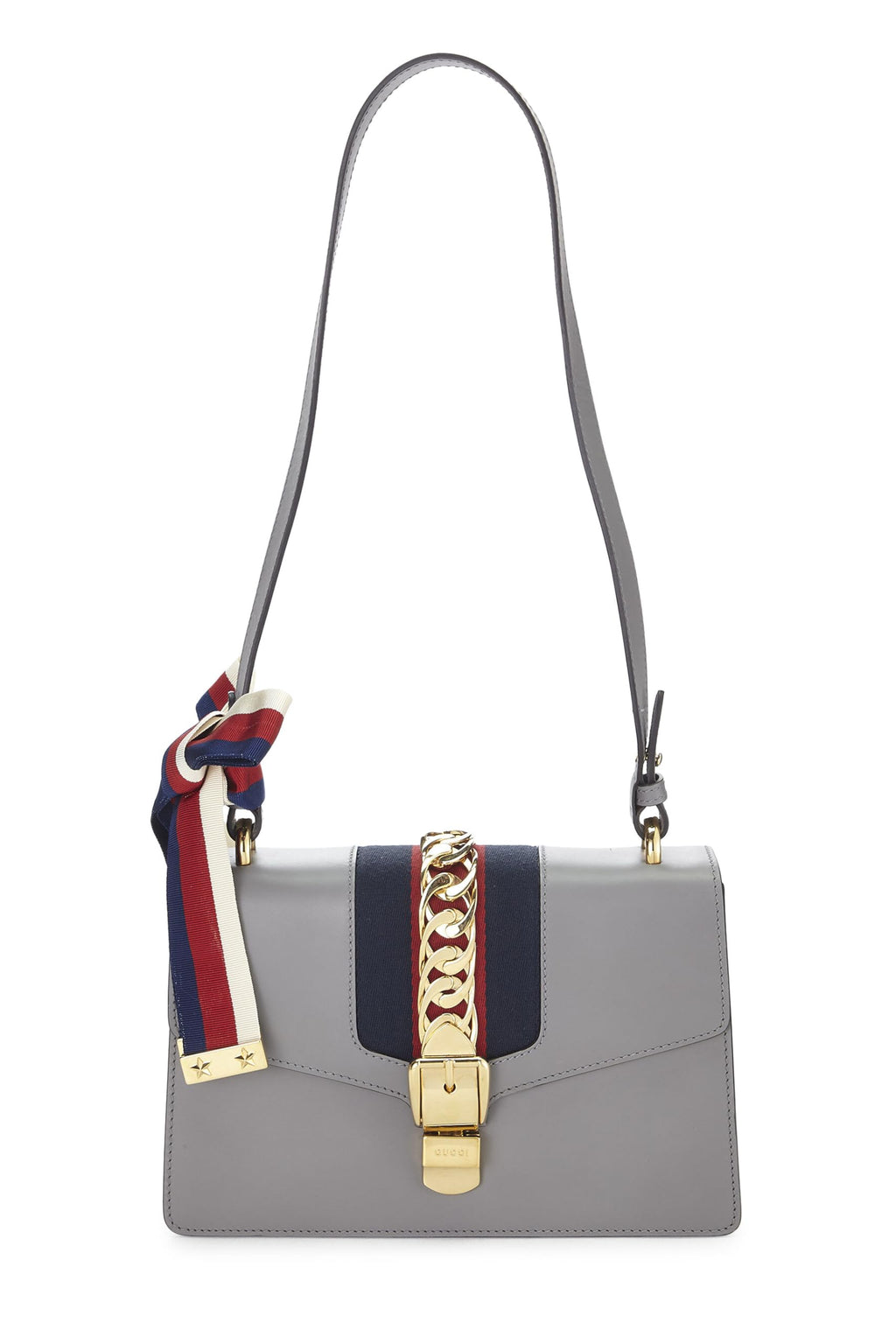 Gucci,  Grey Leather Web SyLouis Vuittonie Shoulder Bag Small, Grey