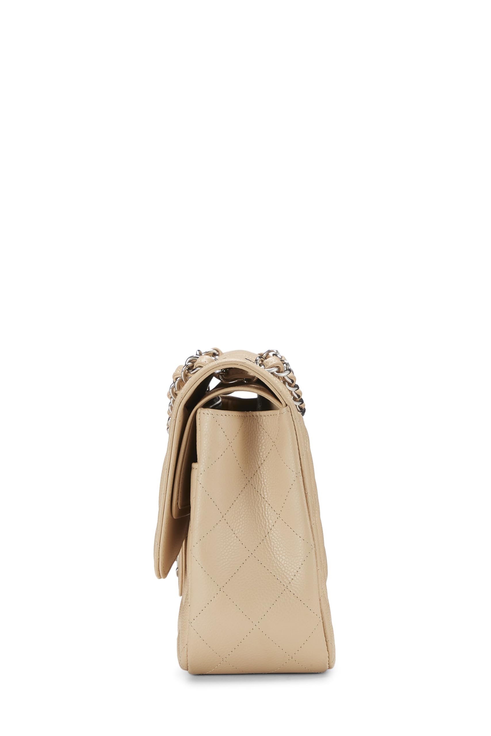 Chanel,  Beige Quilted Caviar New Classic Double Flap Jumbo, Beige