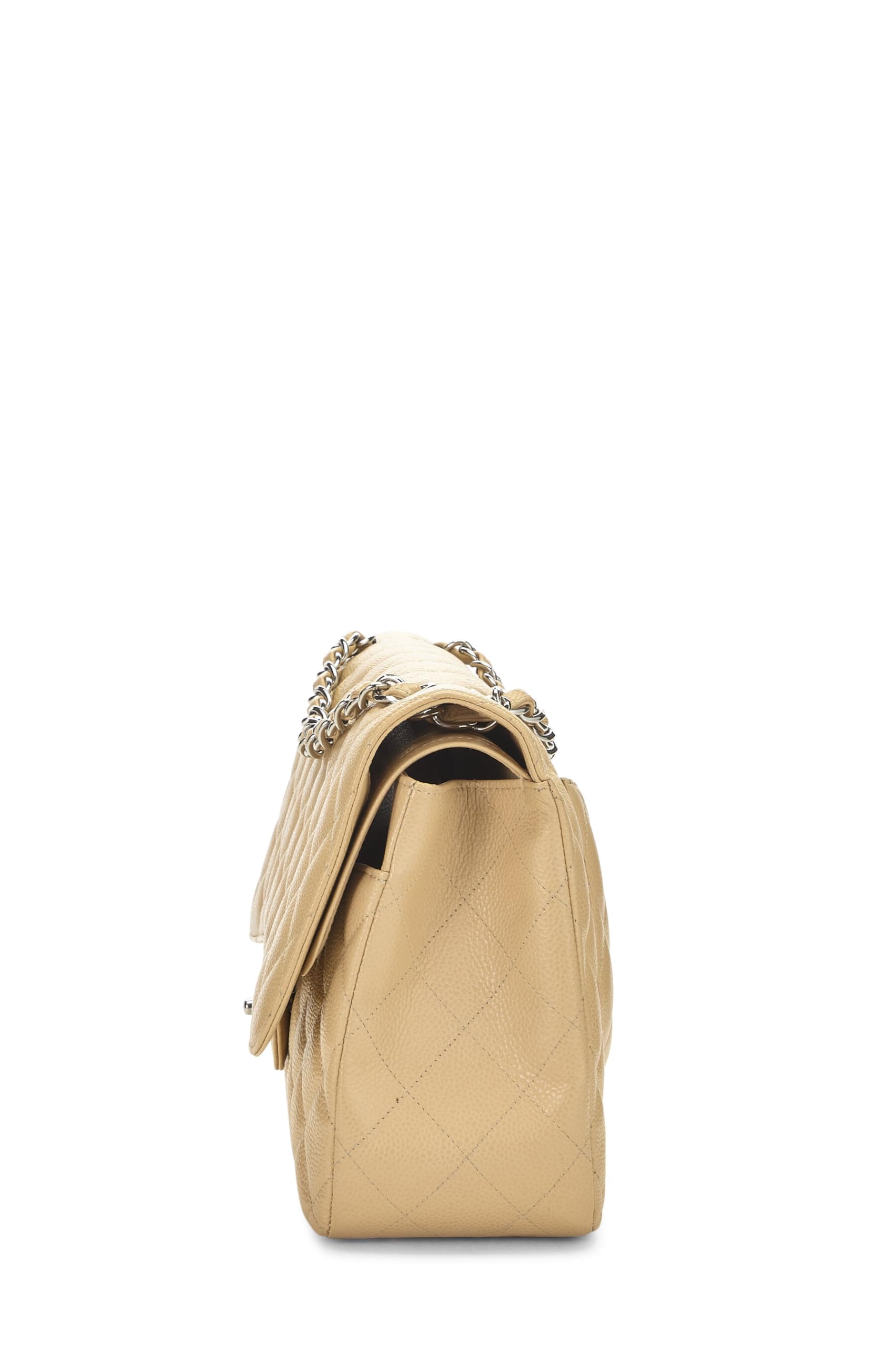 Chanel,  Beige Quilted Caviar New Classic Double Flap Jumbo, Beige