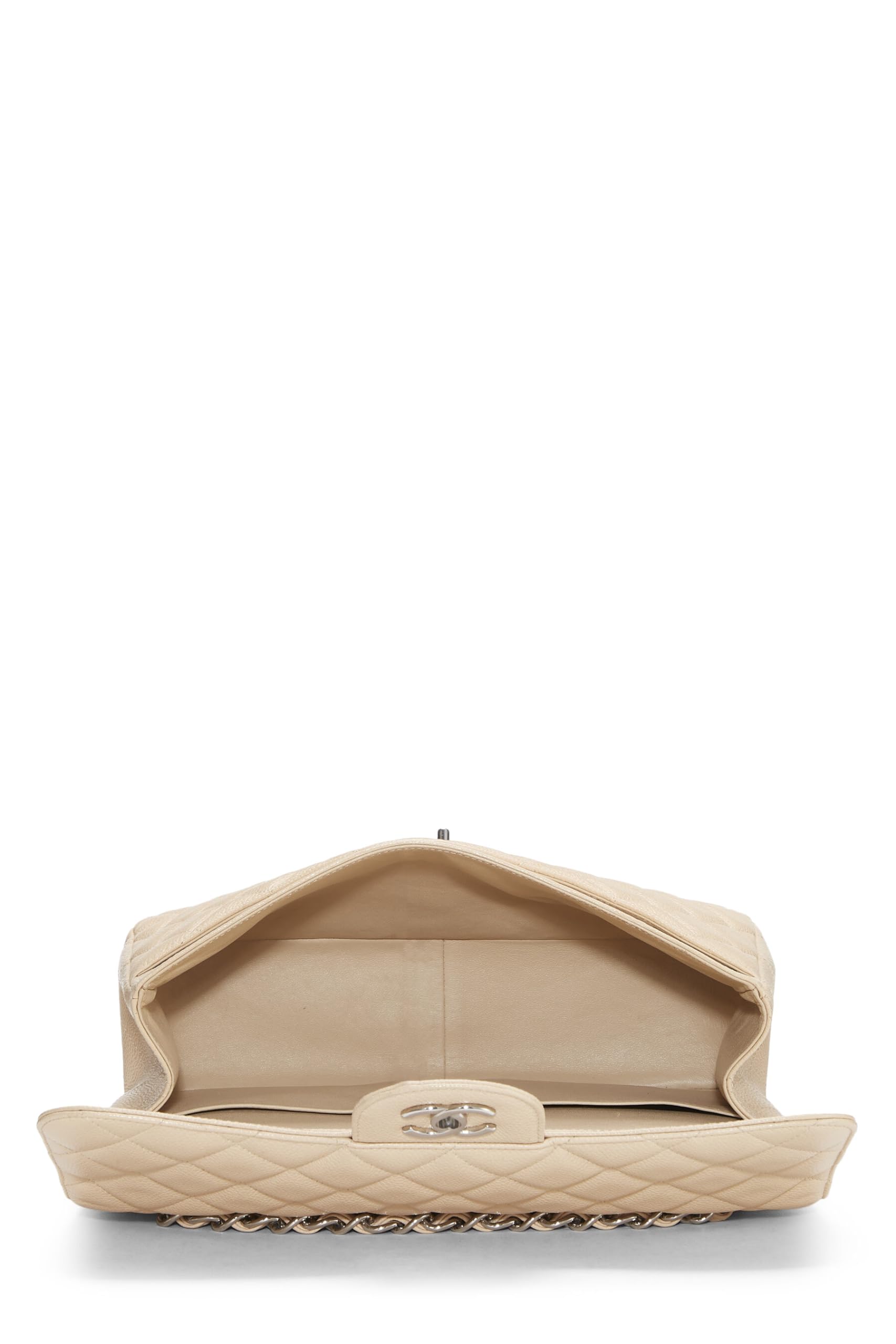 Chanel,  Beige Quilted Caviar New Classic Double Flap Jumbo, Beige