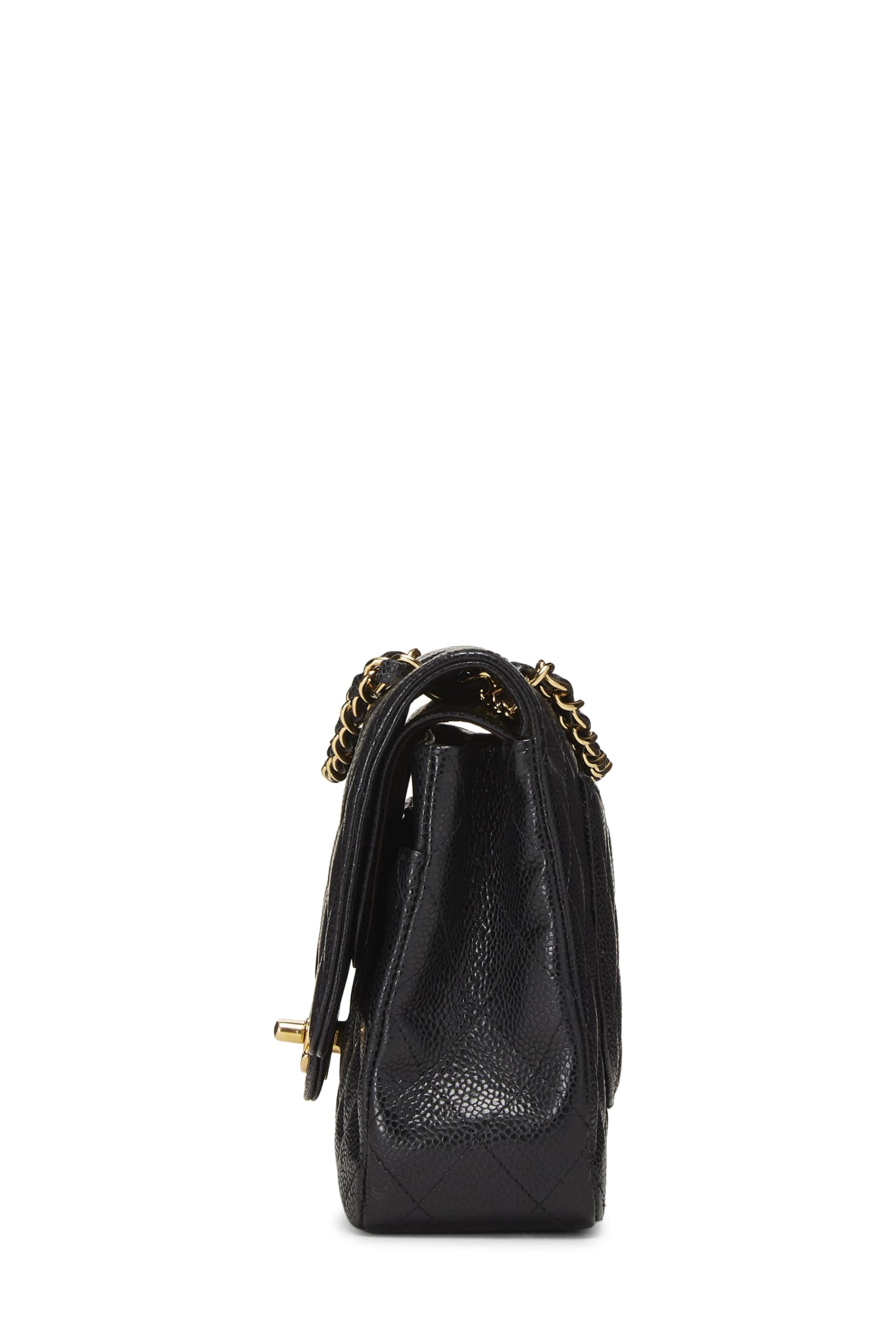 Chanel,  Black Quilted Caviar Classic Double Flap Medium, Black