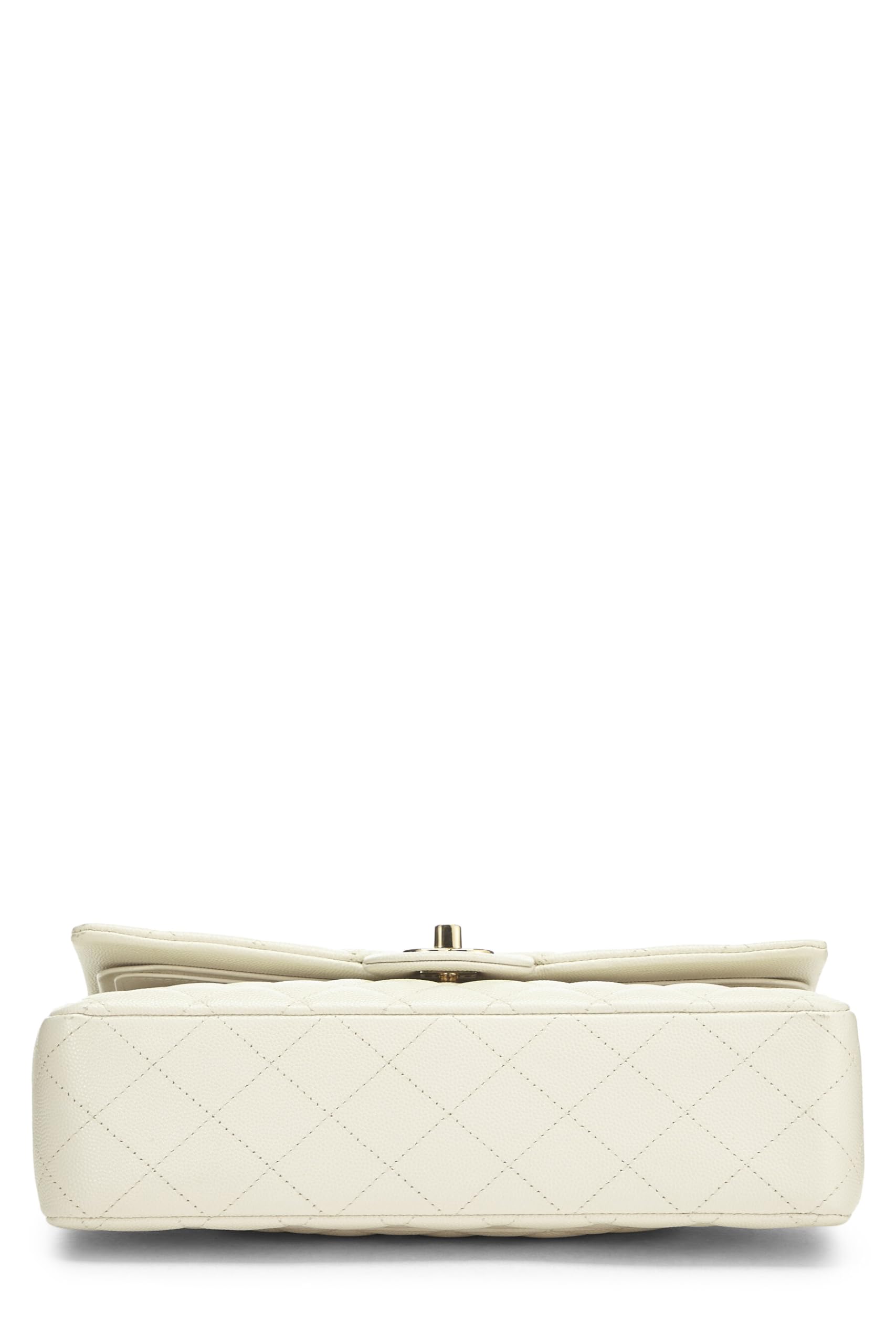Chanel,  White Quilted Caviar Classic Double Flap Medium, White