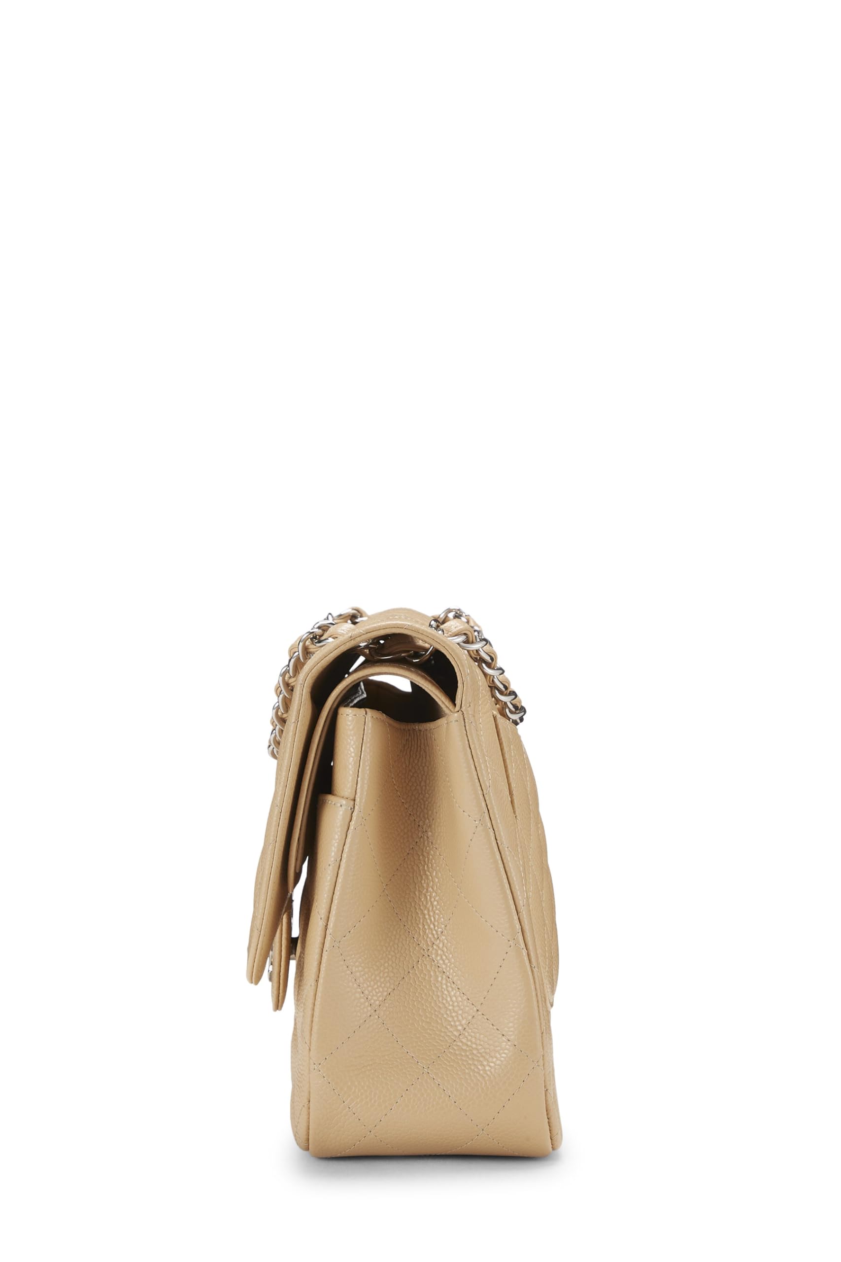 Chanel,  Beige Quilted Caviar New Classic Double Flap Jumbo, Beige
