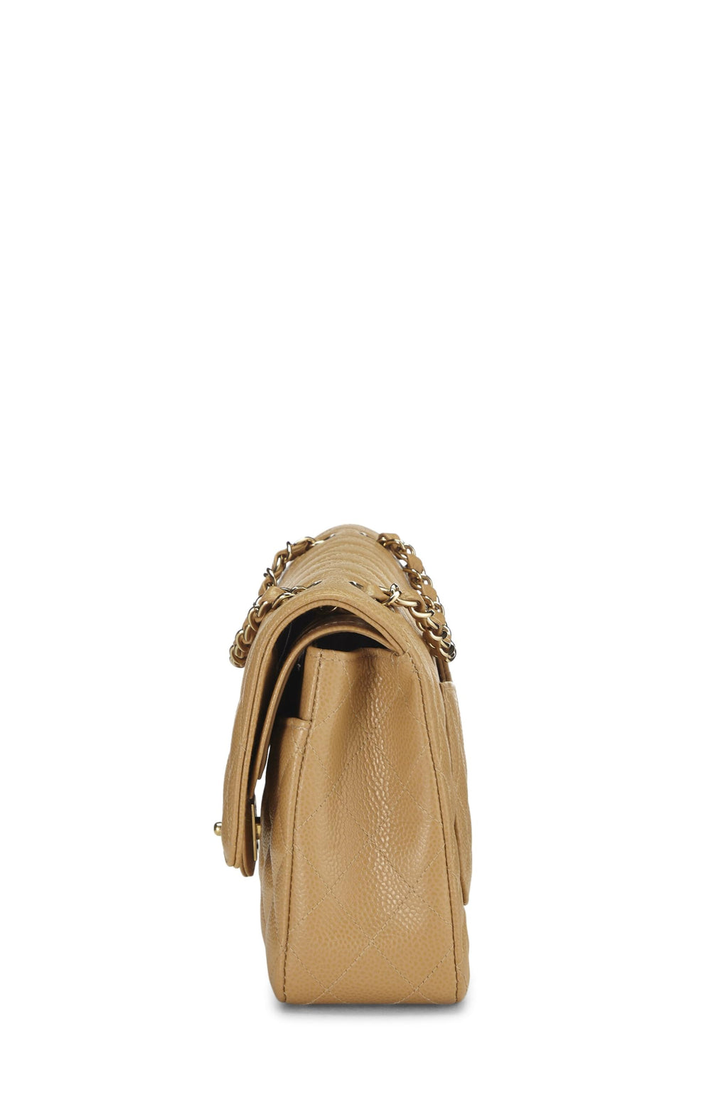 Chanel,  Beige Quilted Caviar Classic Double Flap Medium, Beige