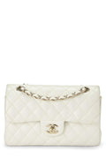 Chanel,  White Quilted Caviar Classic Double Flap Small, White