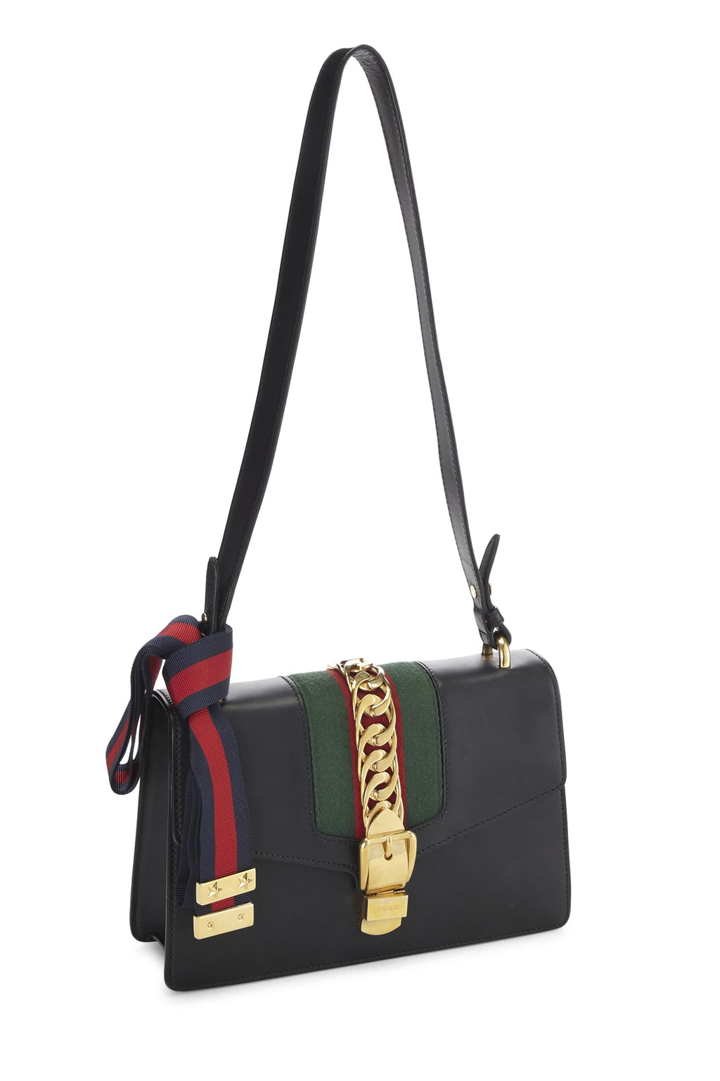 Gucci,  Black Leather Web SyLouis Vuittonie Shoulder Small, Black