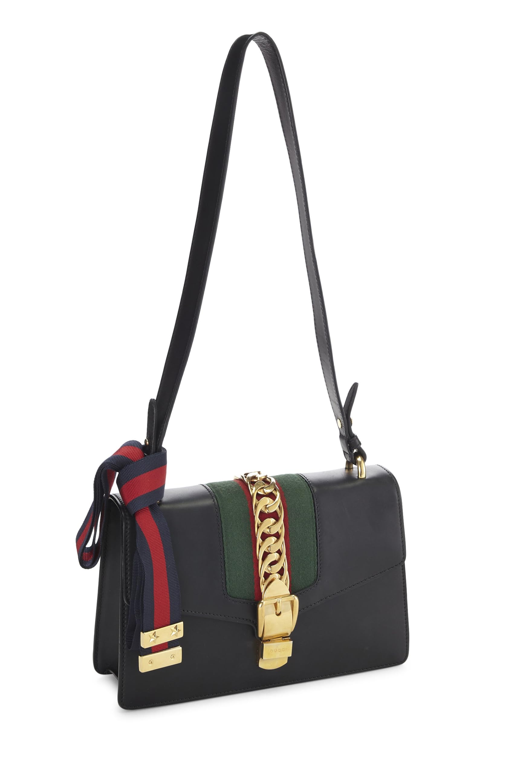 Gucci,  Black Leather Web SyLouis Vuittonie Shoulder Small, Black