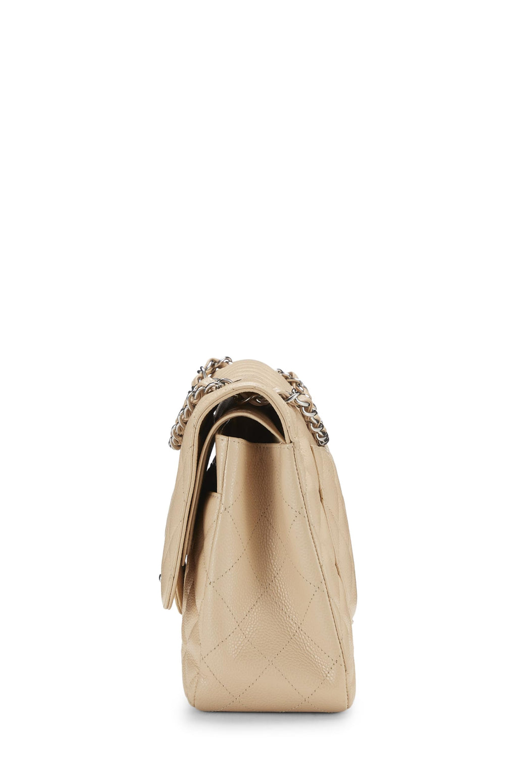 Chanel,  Beige Quilted Caviar New Classic Double Flap Jumbo, Beige