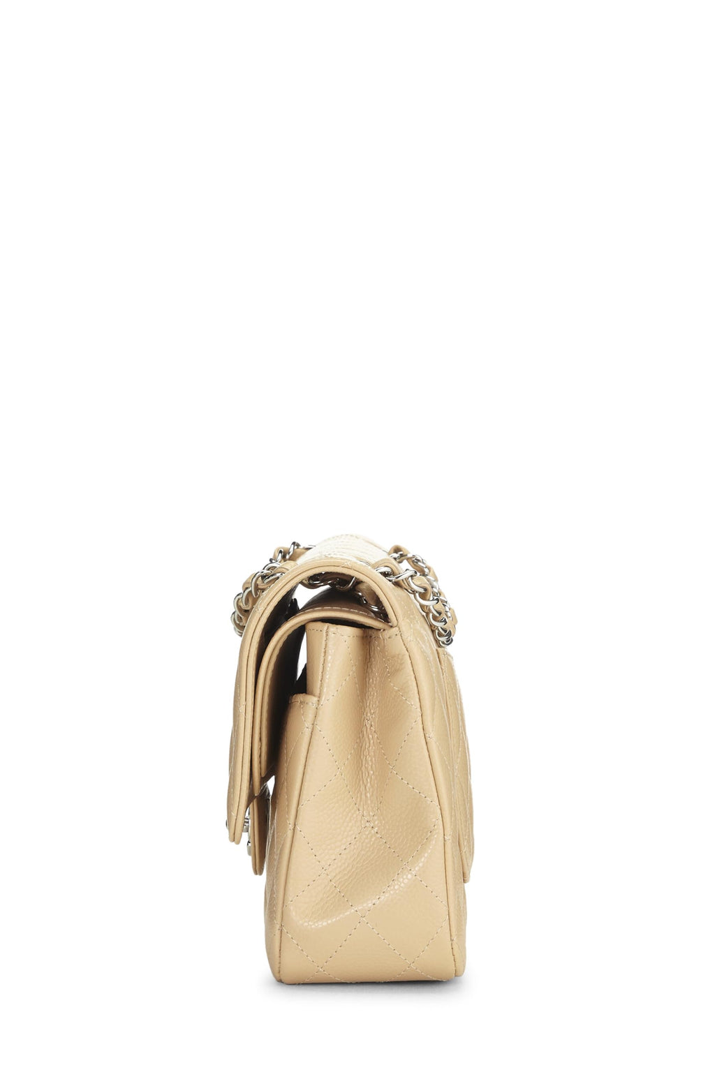 Chanel,  Beige Quilted Caviar Classic Double Flap Medium, Beige