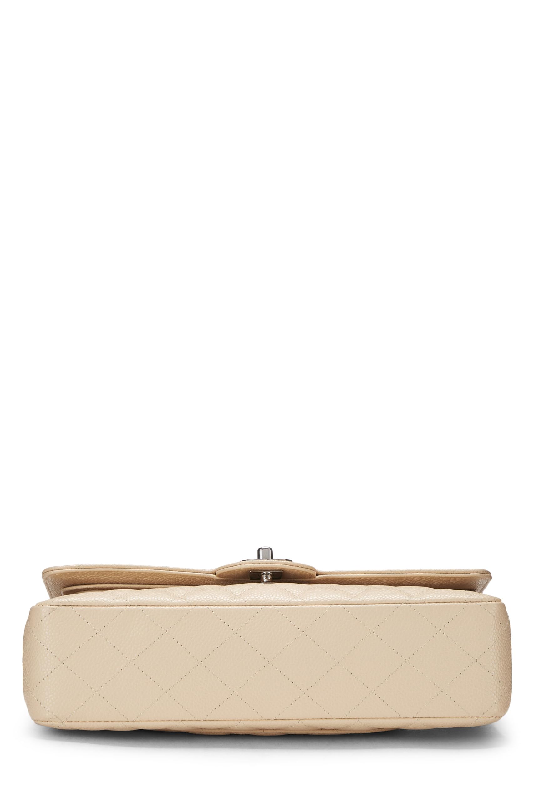 Chanel,  Beige Quilted Caviar Classic Double Flap Medium, Beige