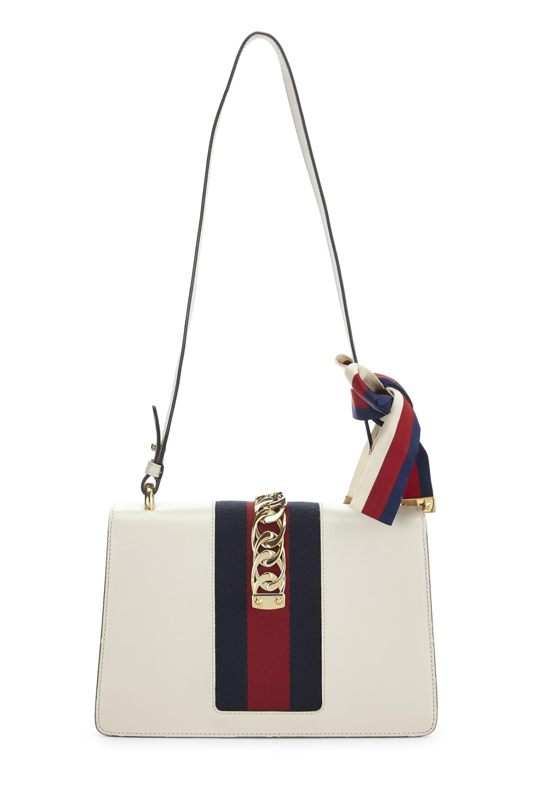 Gucci,  White Leather Embroidered SyLouis Vuittonie Shoulder Bag Small, White