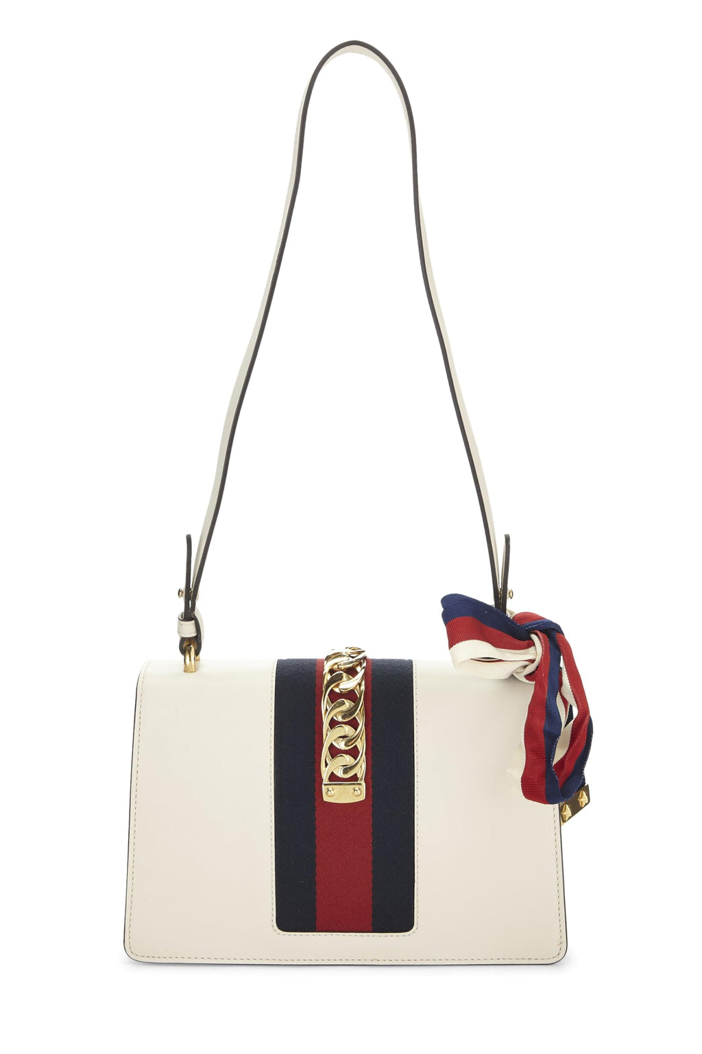 Gucci,  White Leather SyLouis Vuittonie Shoulder Bag, White