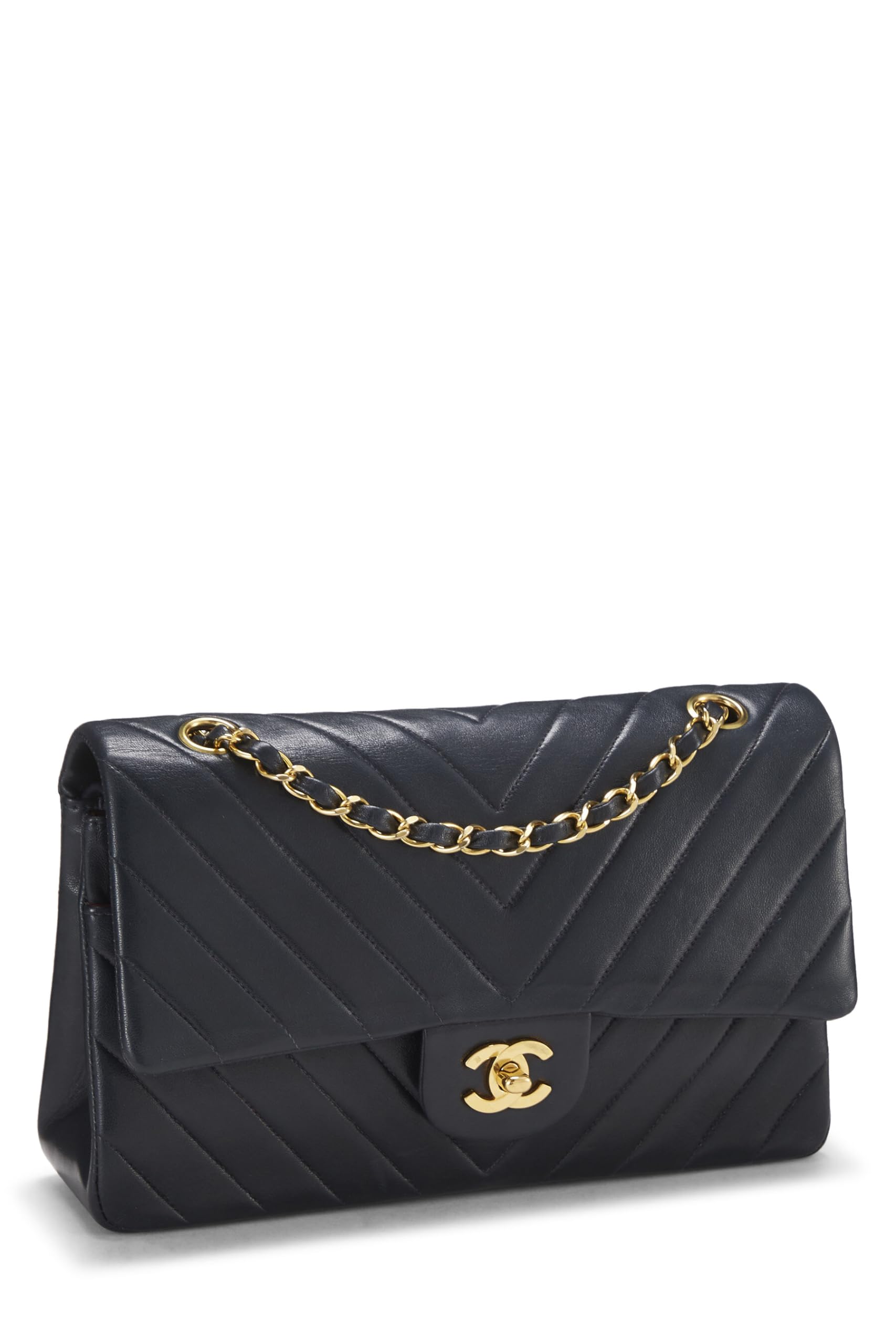 Chanel,  Navy Chevron Lambskin Classic Double Flap Medium, Navy