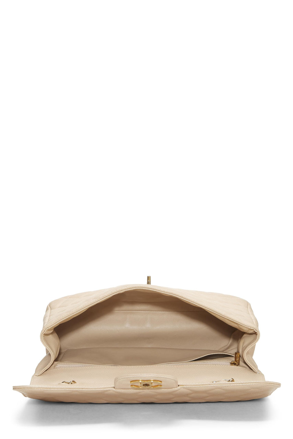 Chanel,  Beige Quilted Caviar New Classic Flap Jumbo, Beige