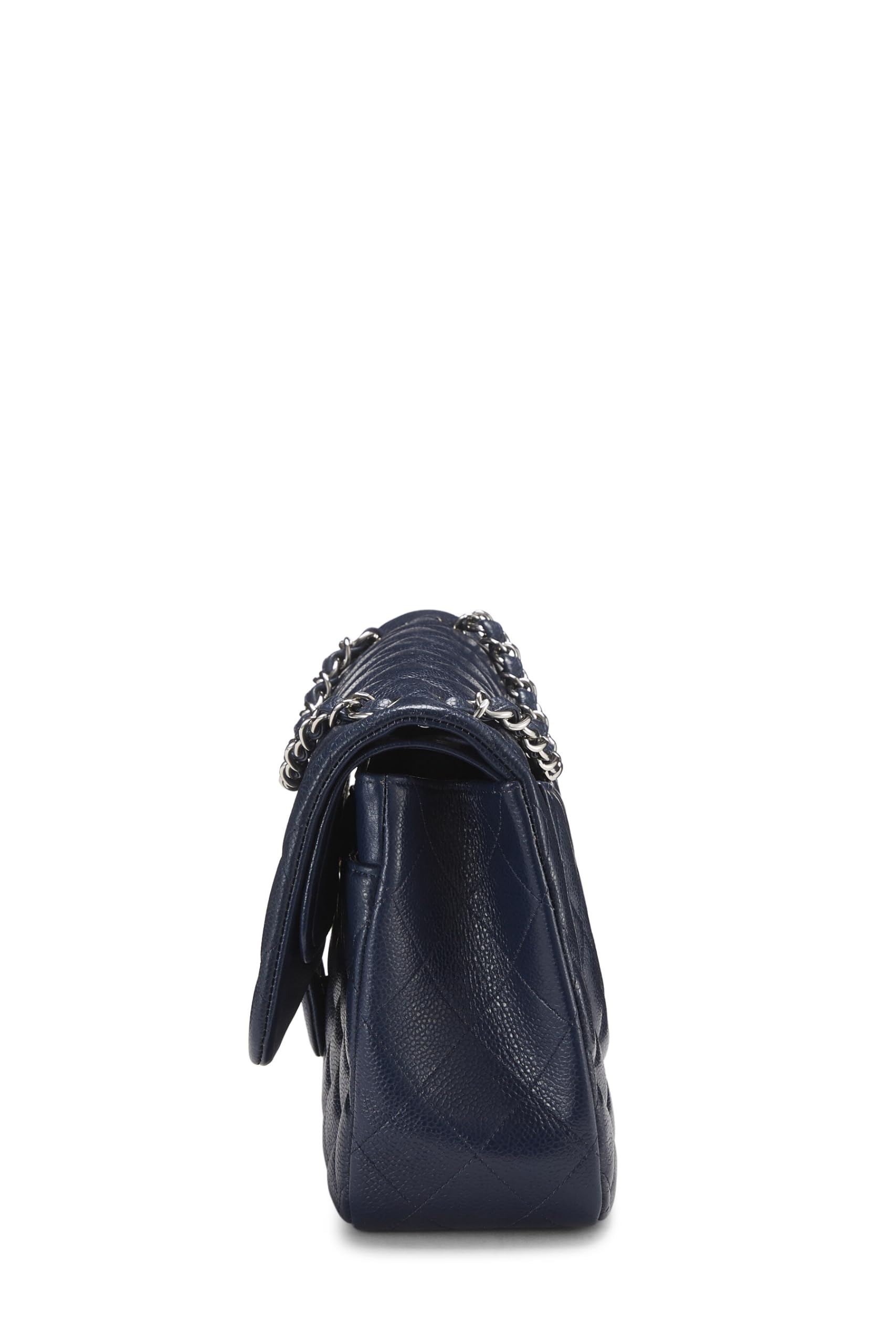 Chanel,  Navy Quilted Caviar New Classic Double Flap Jumbo, Navy