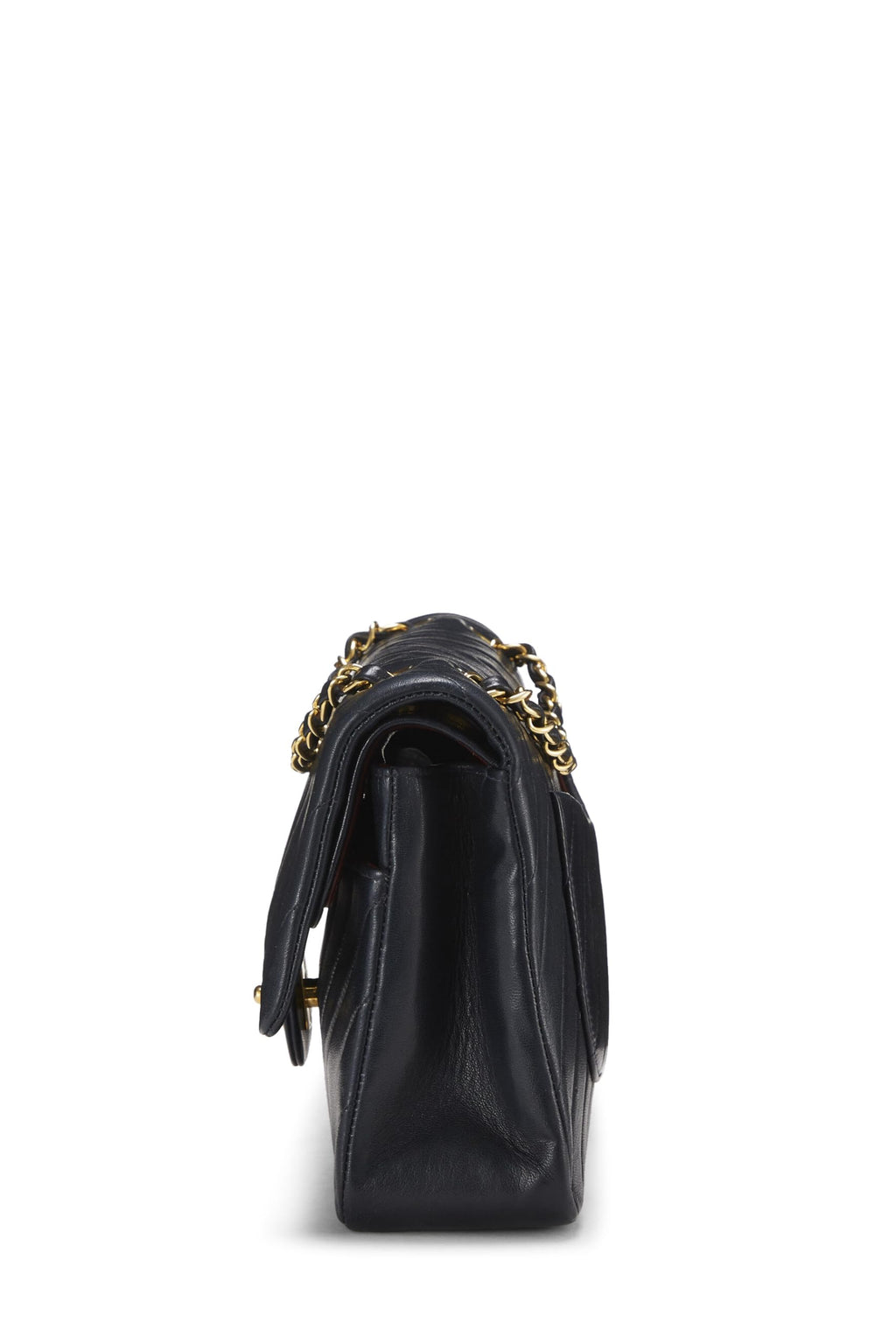 Chanel,  Navy Chevron Lambskin Classic Double Flap Medium, Navy