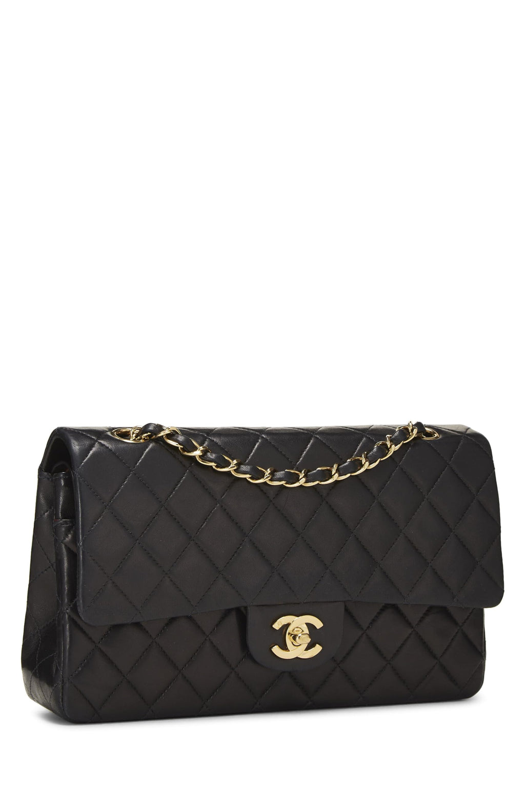 Chanel,  Black Quilted Lambskin Classic Double Flap Medium, Black
