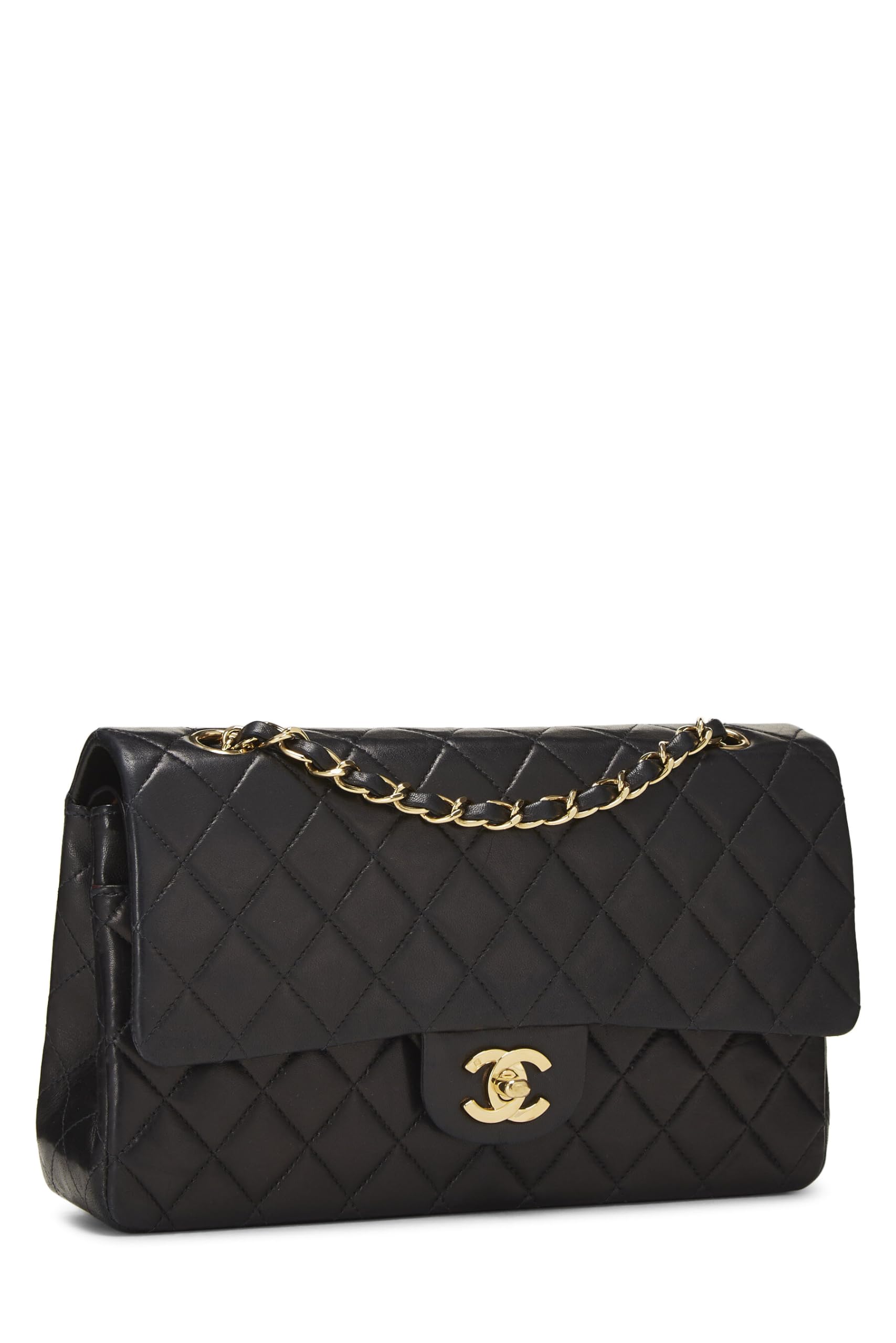 Chanel,  Black Quilted Lambskin Classic Double Flap Medium, Black