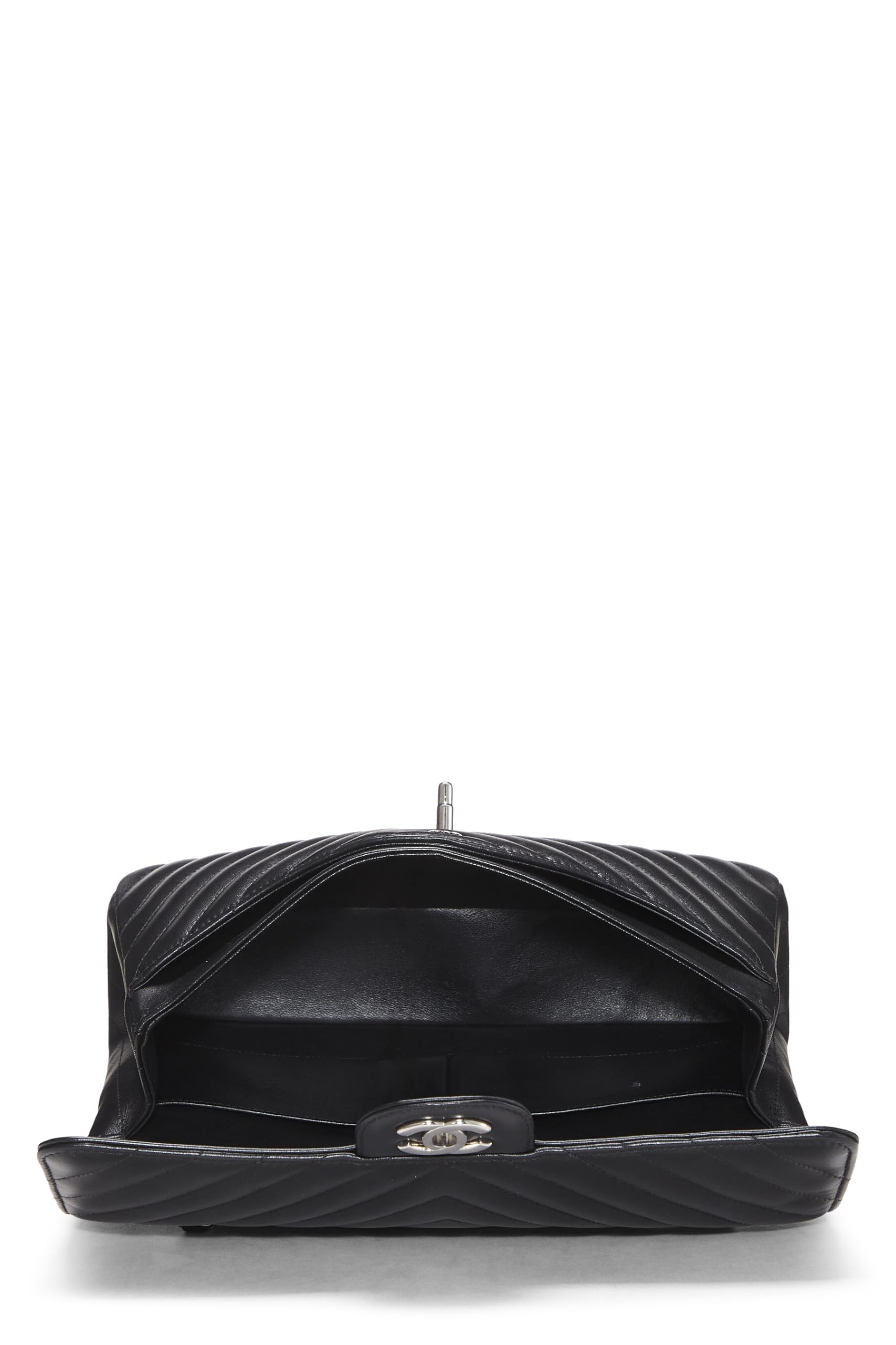 Chanel,  Black Chevron Lambskin Classic Double Flap Medium, Black