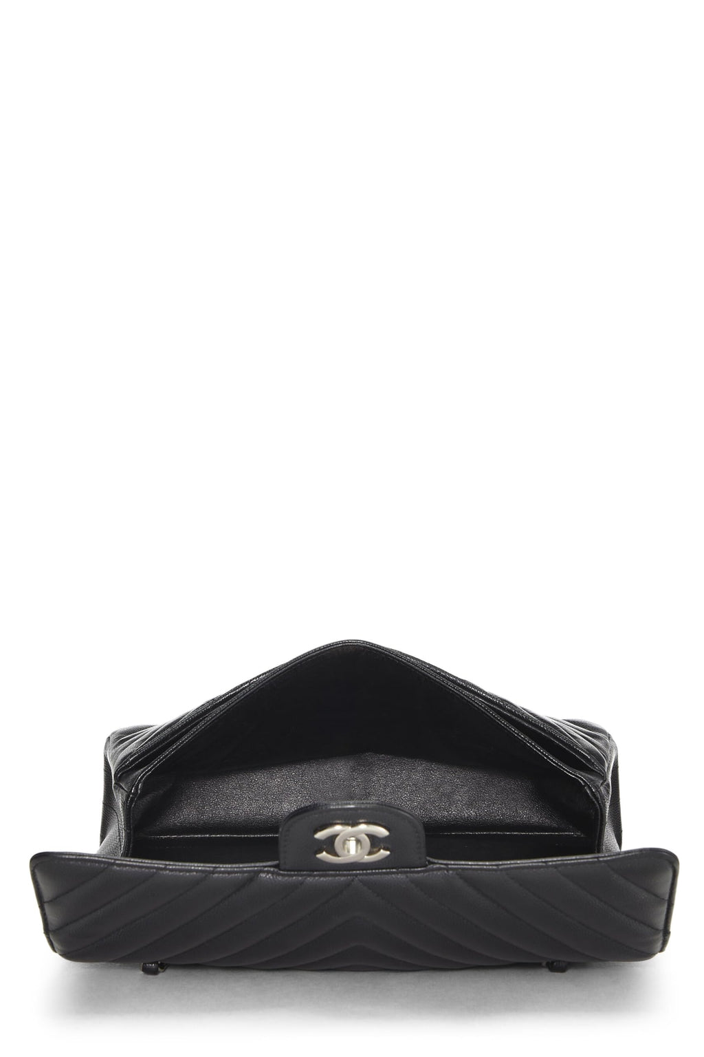Chanel,  Black Chevron Caviar Classic Double Flap Medium, Black