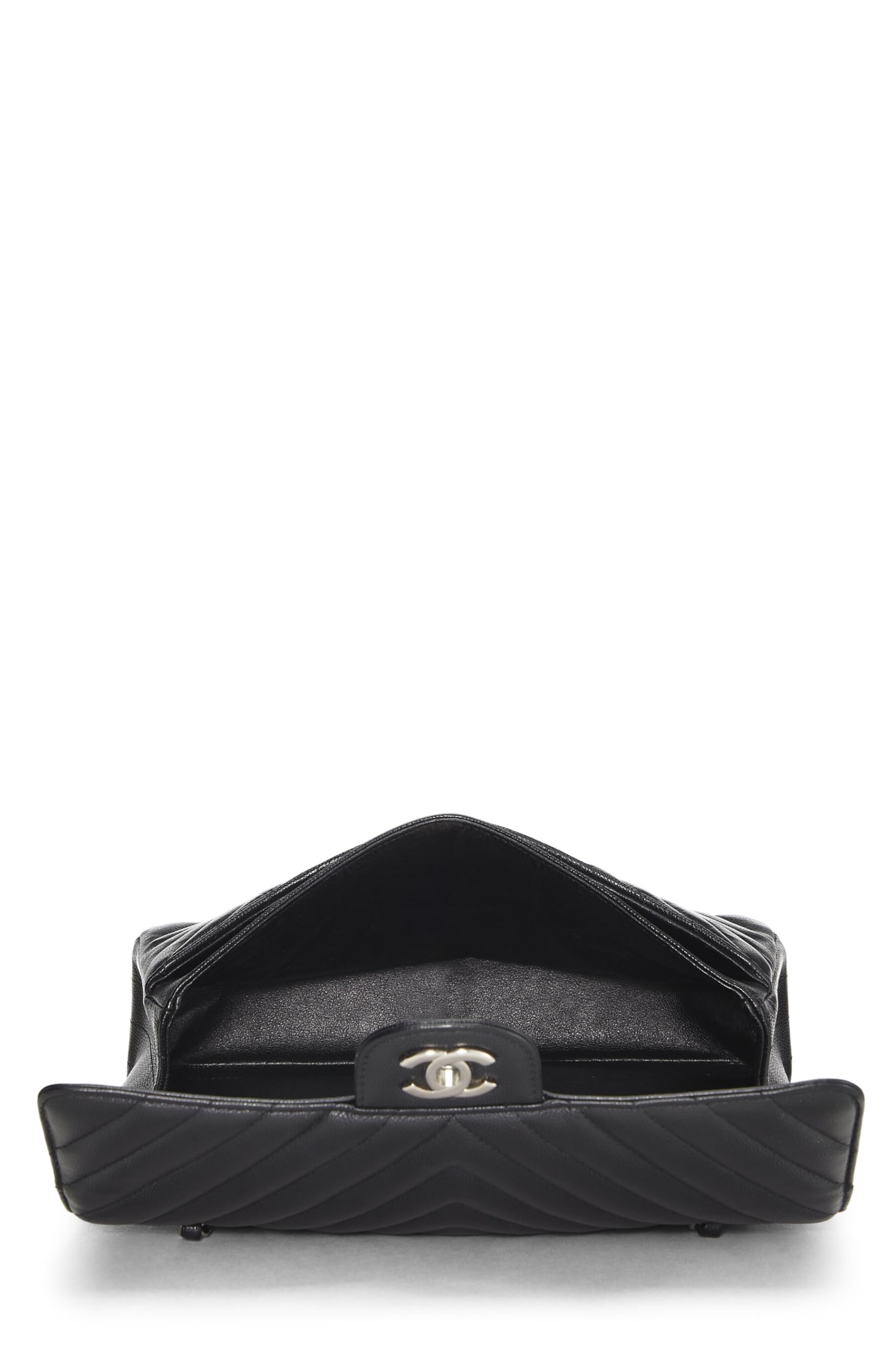 Chanel,  Black Chevron Caviar Classic Double Flap Medium, Black