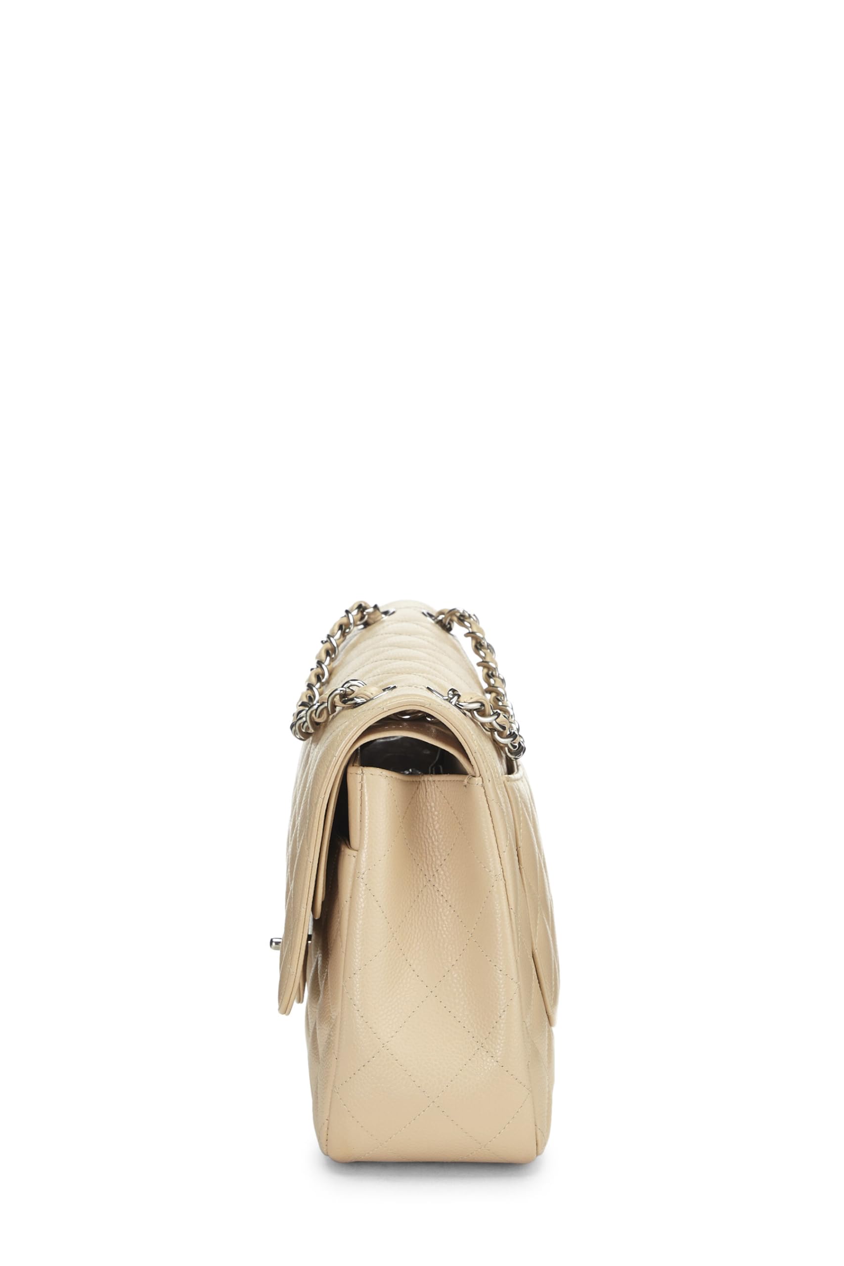 Chanel,  Beige Quilted Caviar New Classic Flap Jumbo, Beige