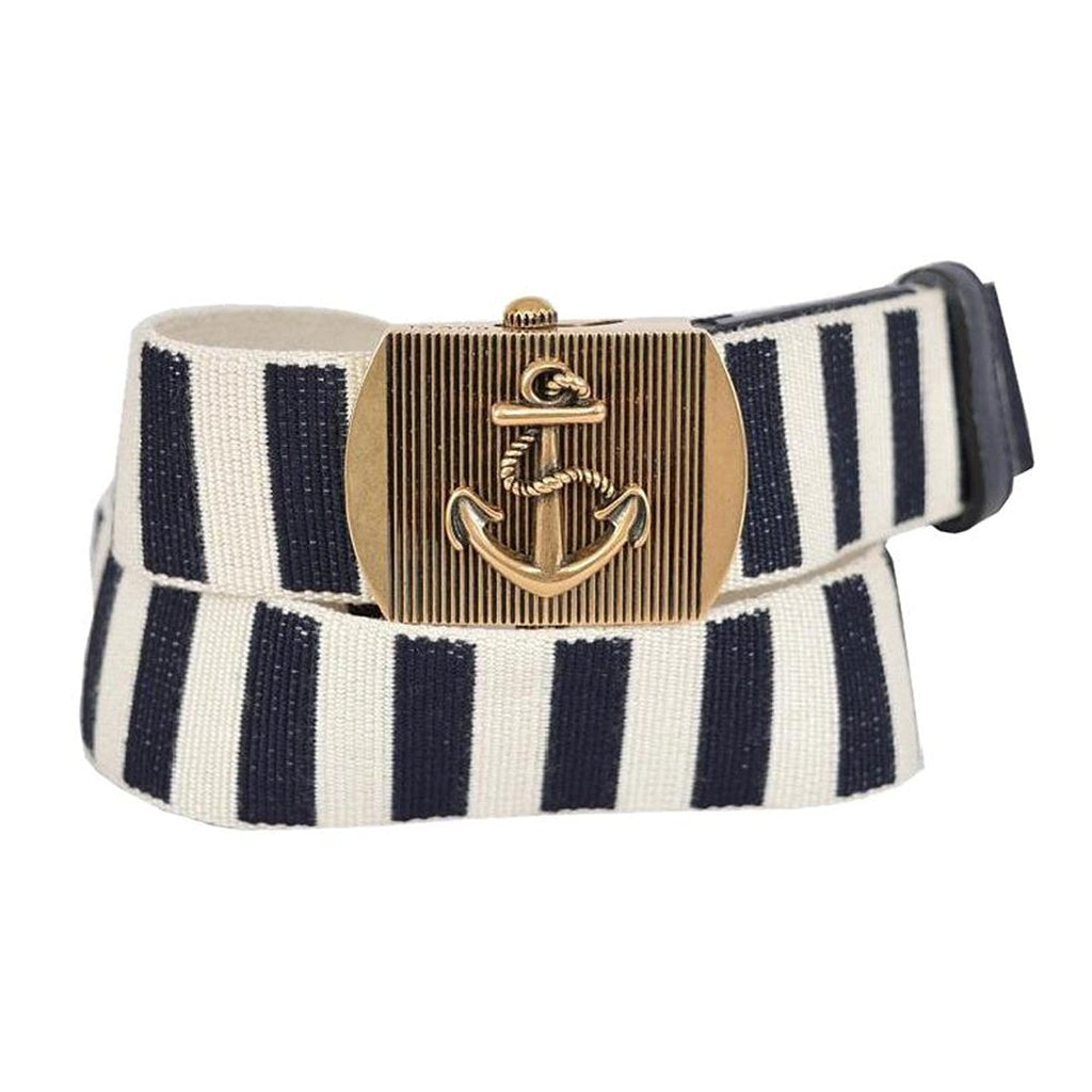 Gucci Men's Navy / White Fabric Brass Anchor Buckle Striped Belt (90 / 36)