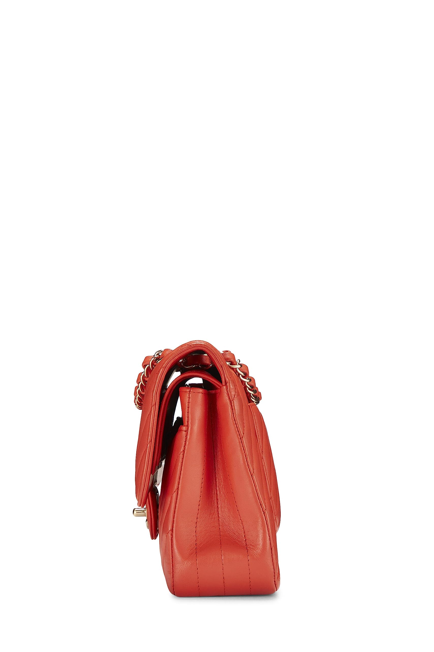 Chanel,  Orange Chevron Lambskin Classic Double Flap Medium, Black