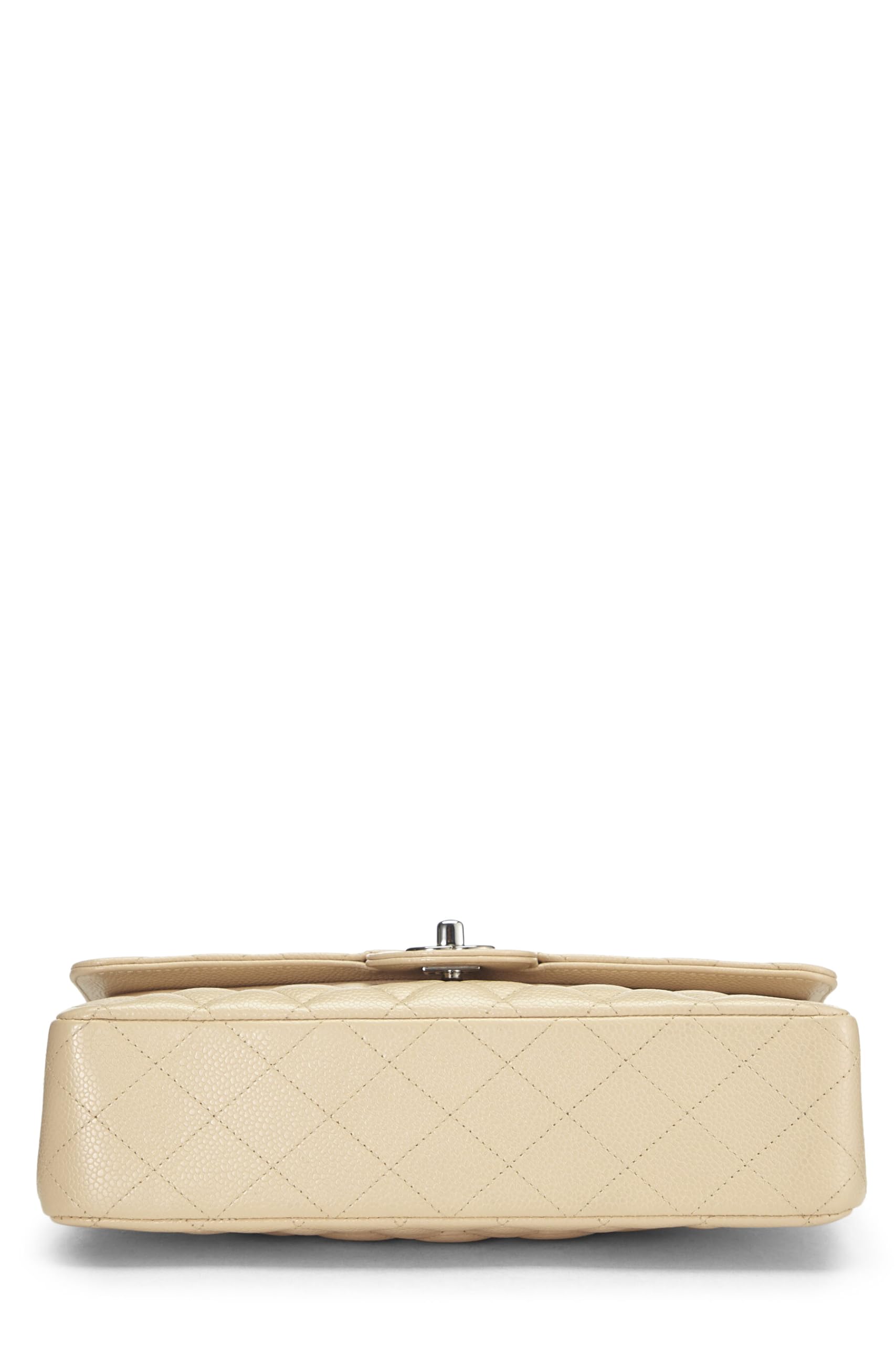 Chanel,  Beige Quilted Caviar Classic Double Flap Medium, Beige