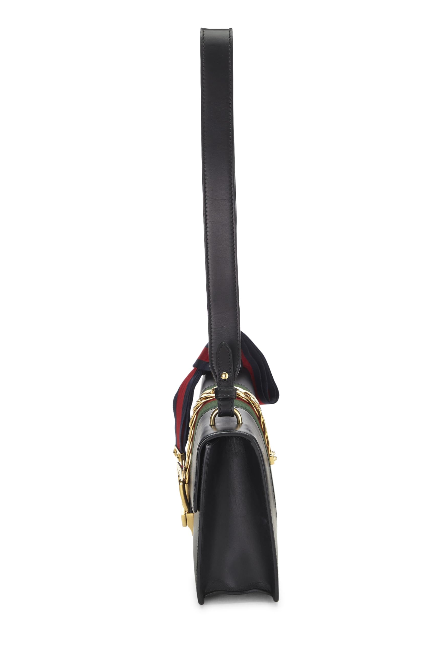 Gucci,  Black Leather Web SyLouis Vuittonie Shoulder Small, Black