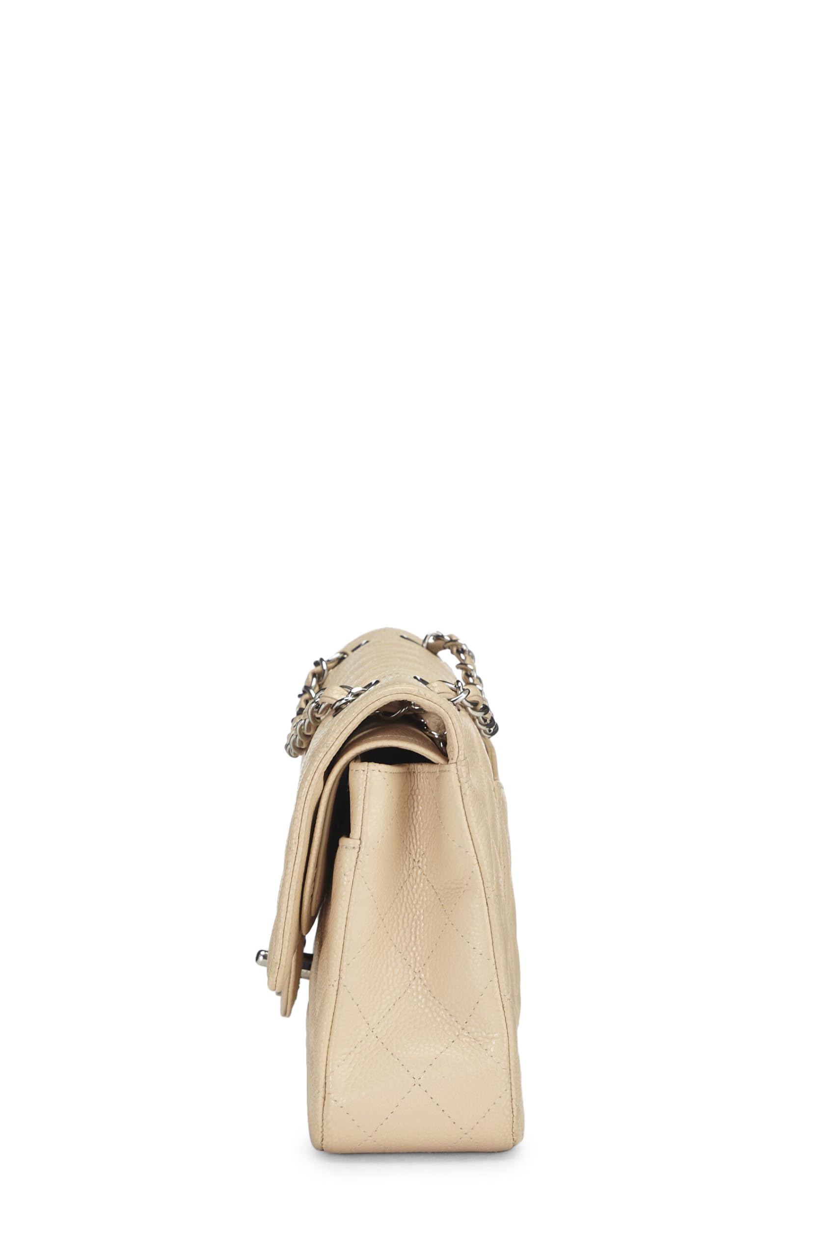 Chanel,  Beige Quilted Caviar Classic Double Flap Medium, Beige