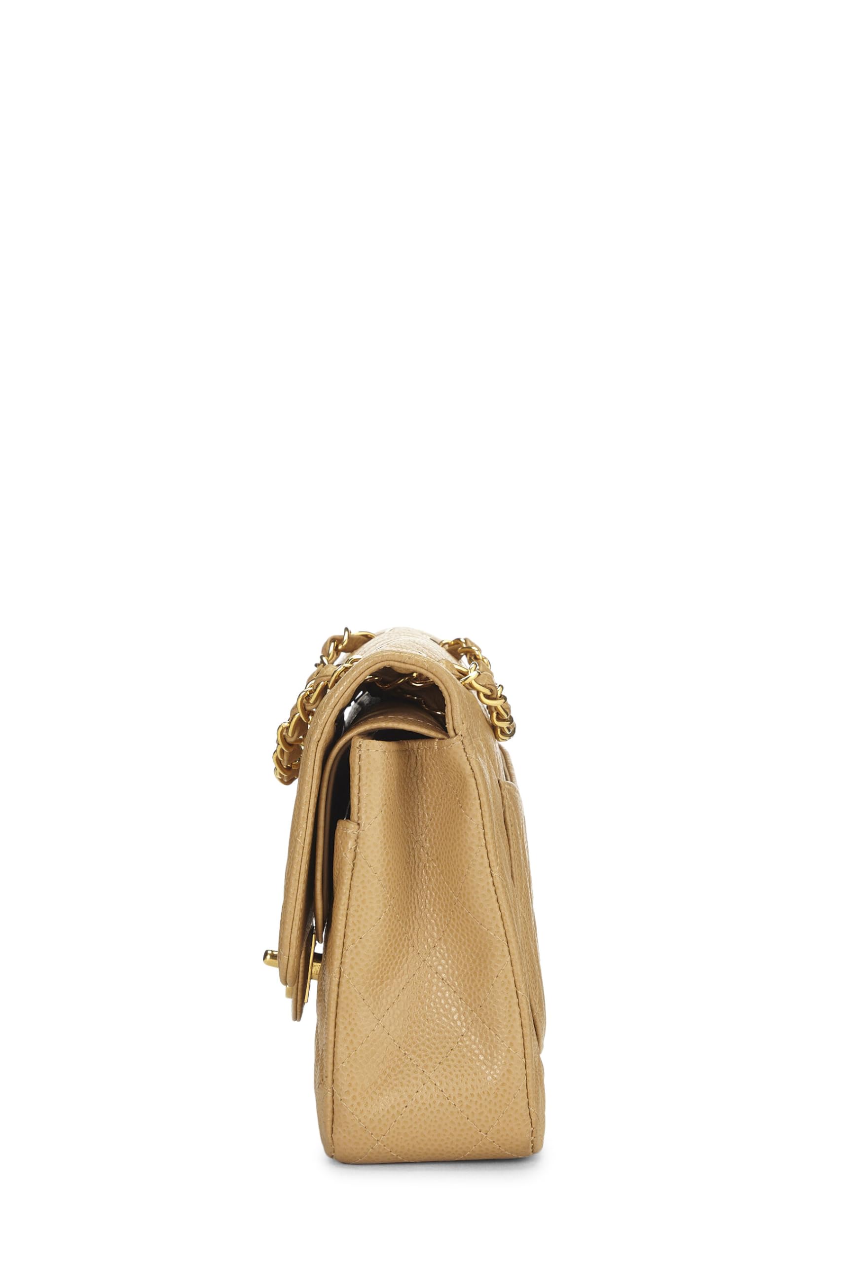 Chanel,  Beige Quilted Caviar Classic Double Flap Medium, Beige