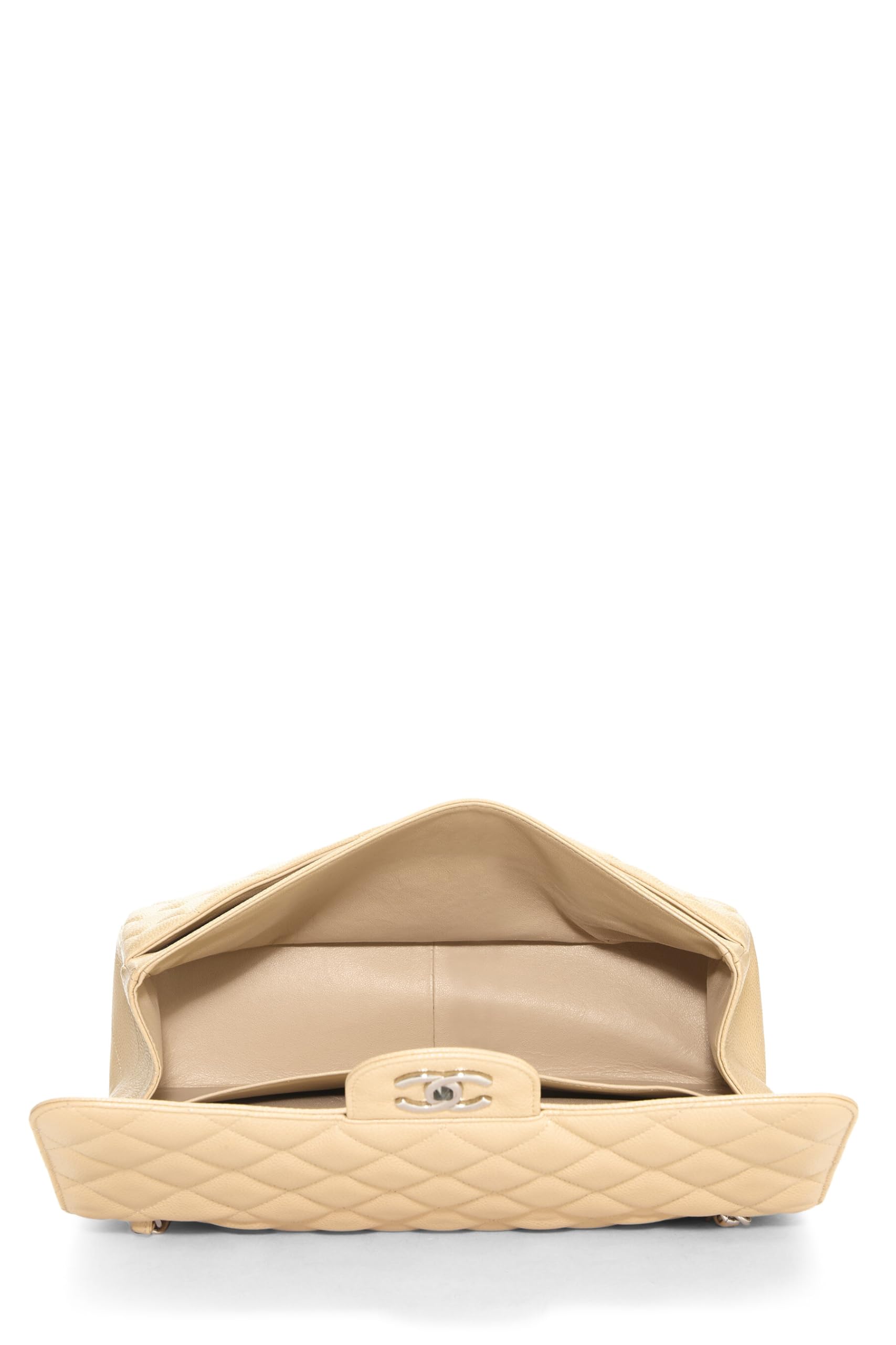 Chanel,  Beige Quilted Caviar New Classic Double Flap Jumbo, Beige