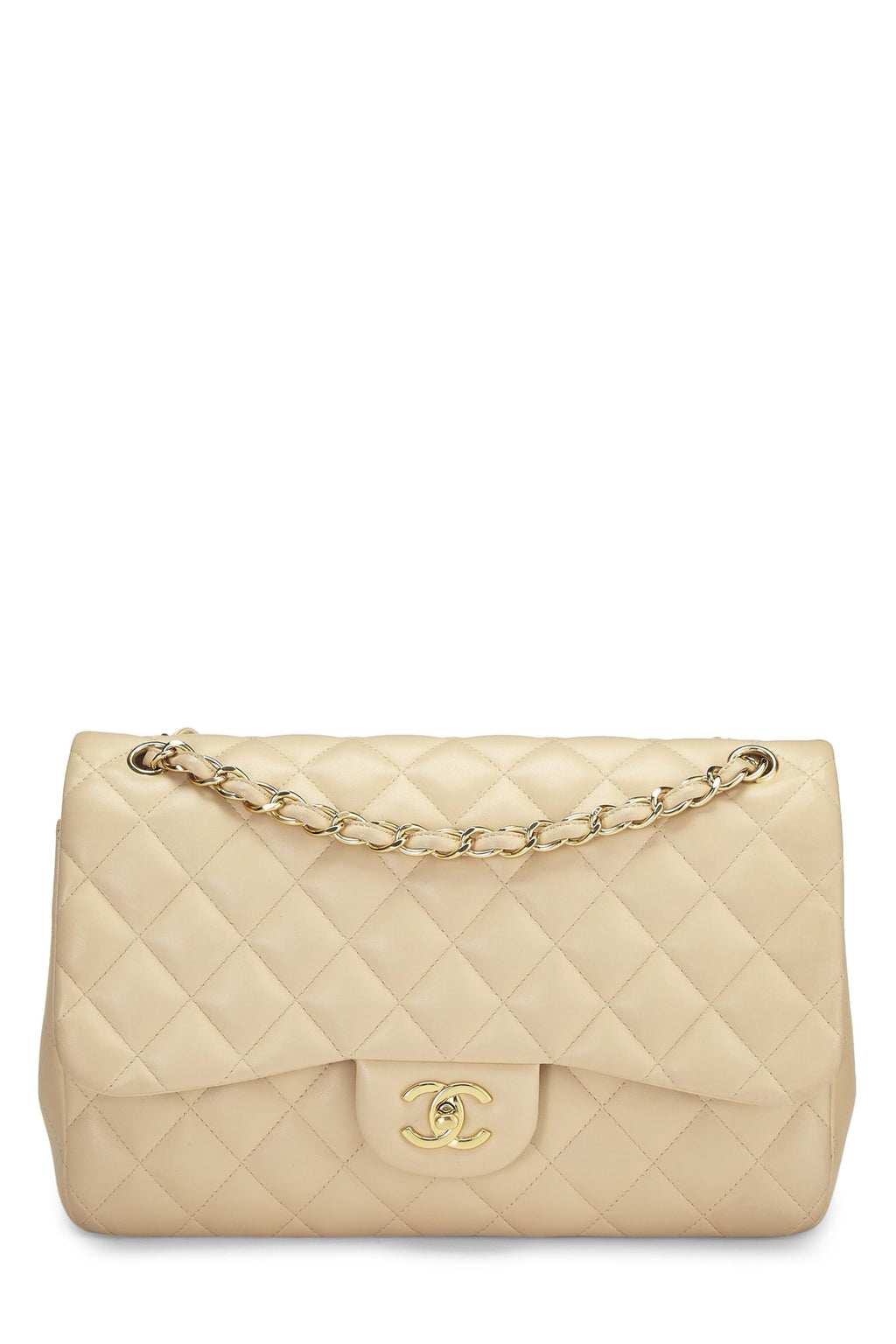 Chanel,  Beige Quilted Lambskin New Classic Double Flap Jumbo, Beige