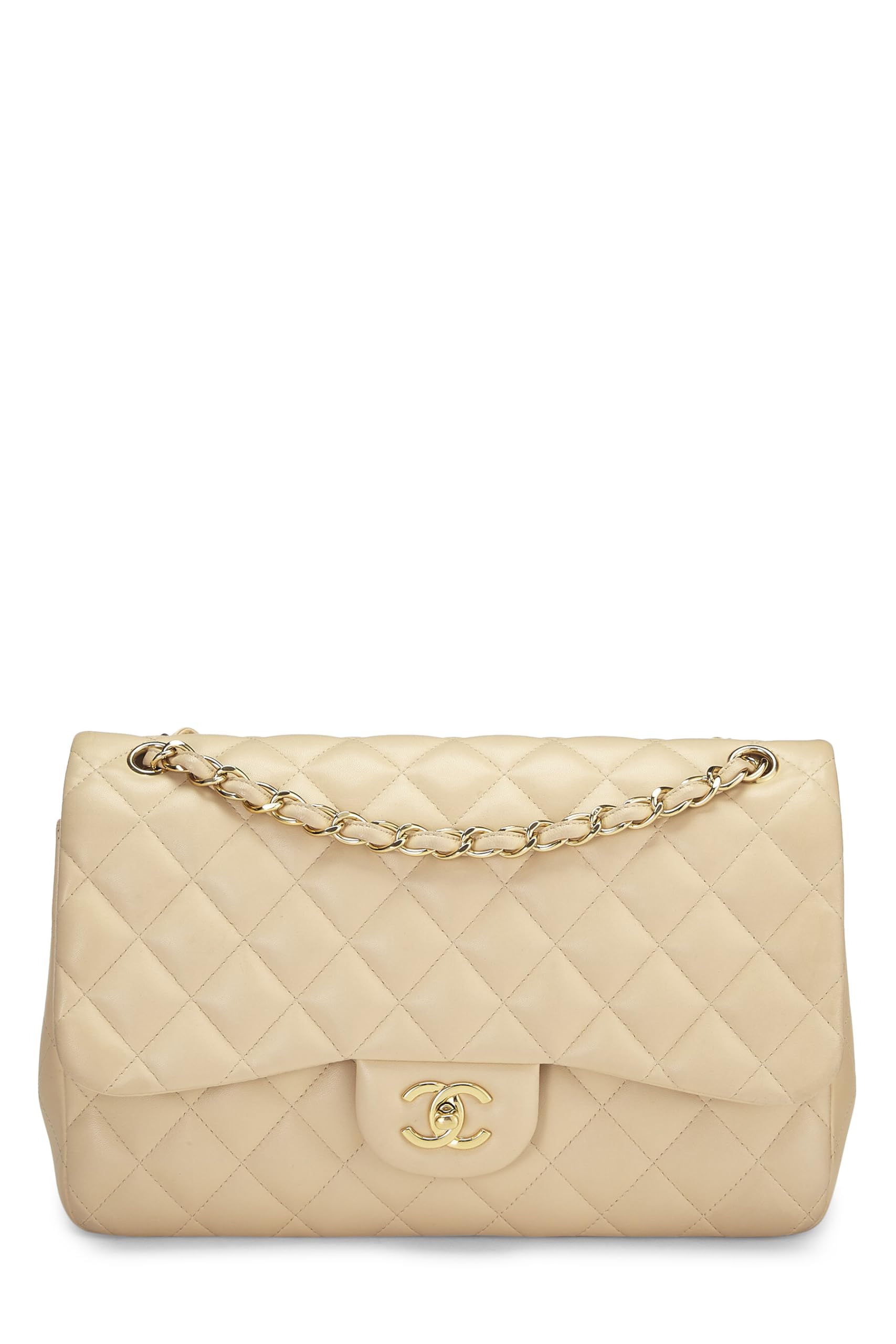 Chanel,  Beige Quilted Lambskin New Classic Double Flap Jumbo, Beige