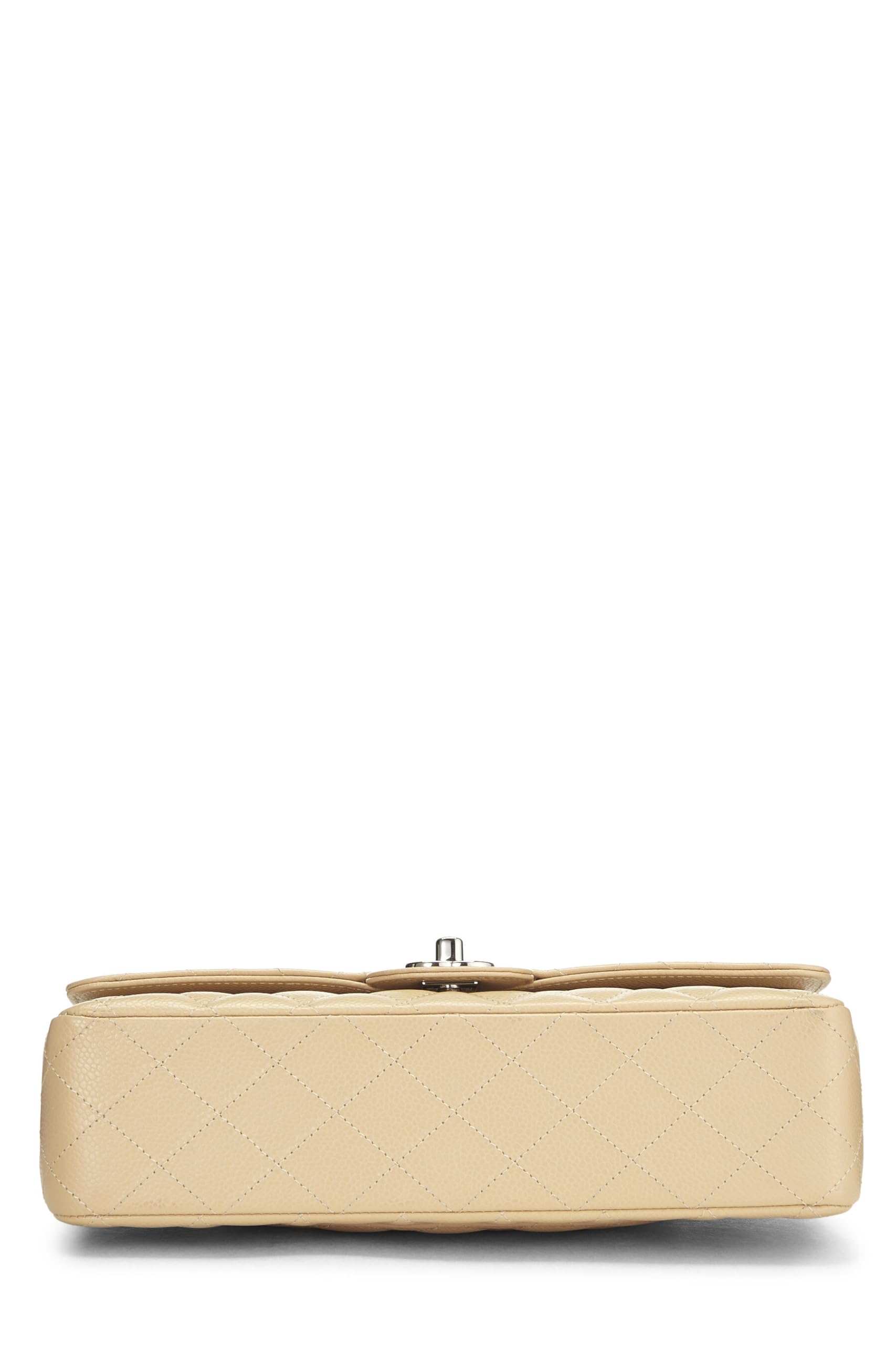 Chanel,  Beige Quilted Caviar Classic Double Flap Medium, Beige