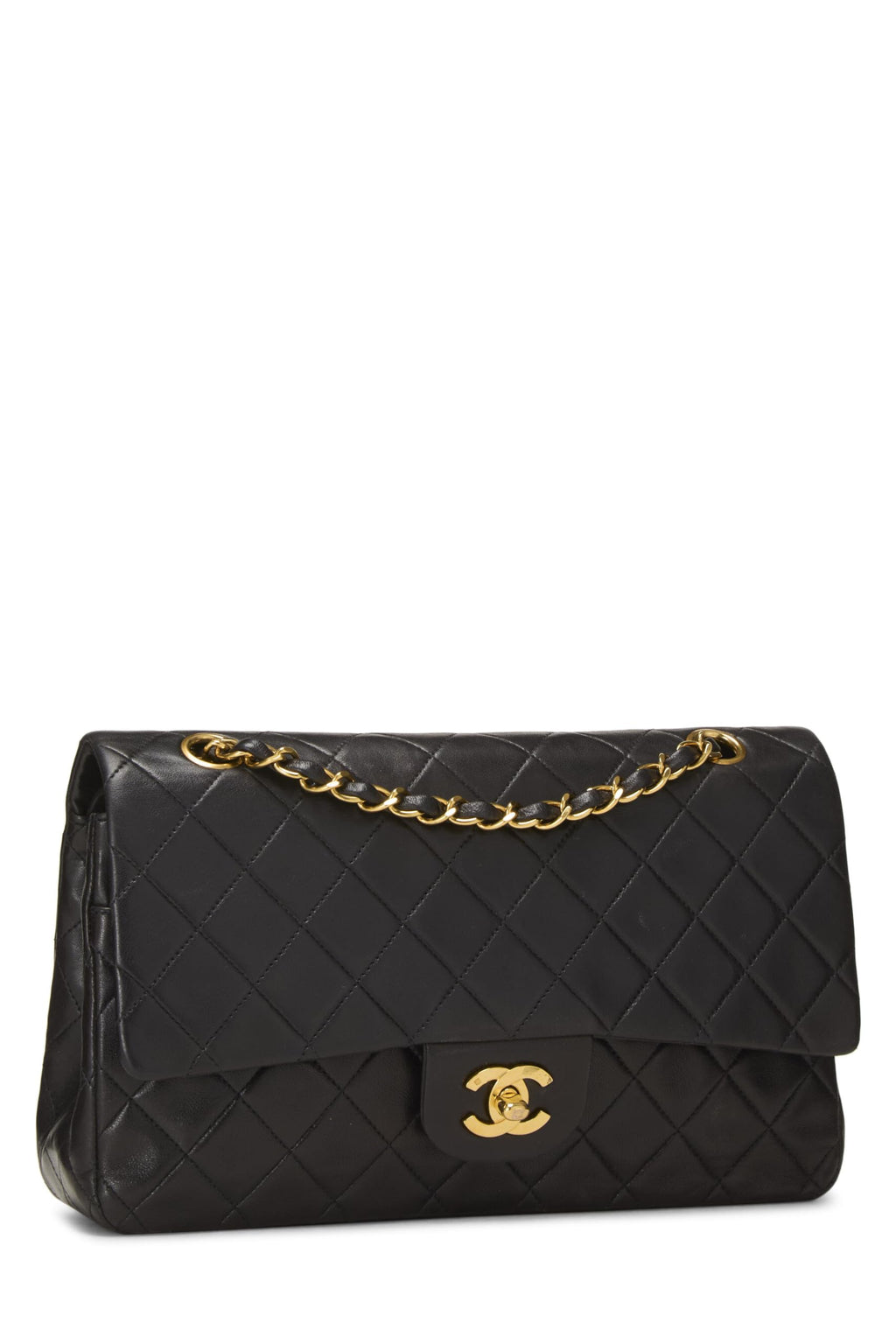 Chanel,  Black Quilted Lambskin Classic Double Flap Medium, Black