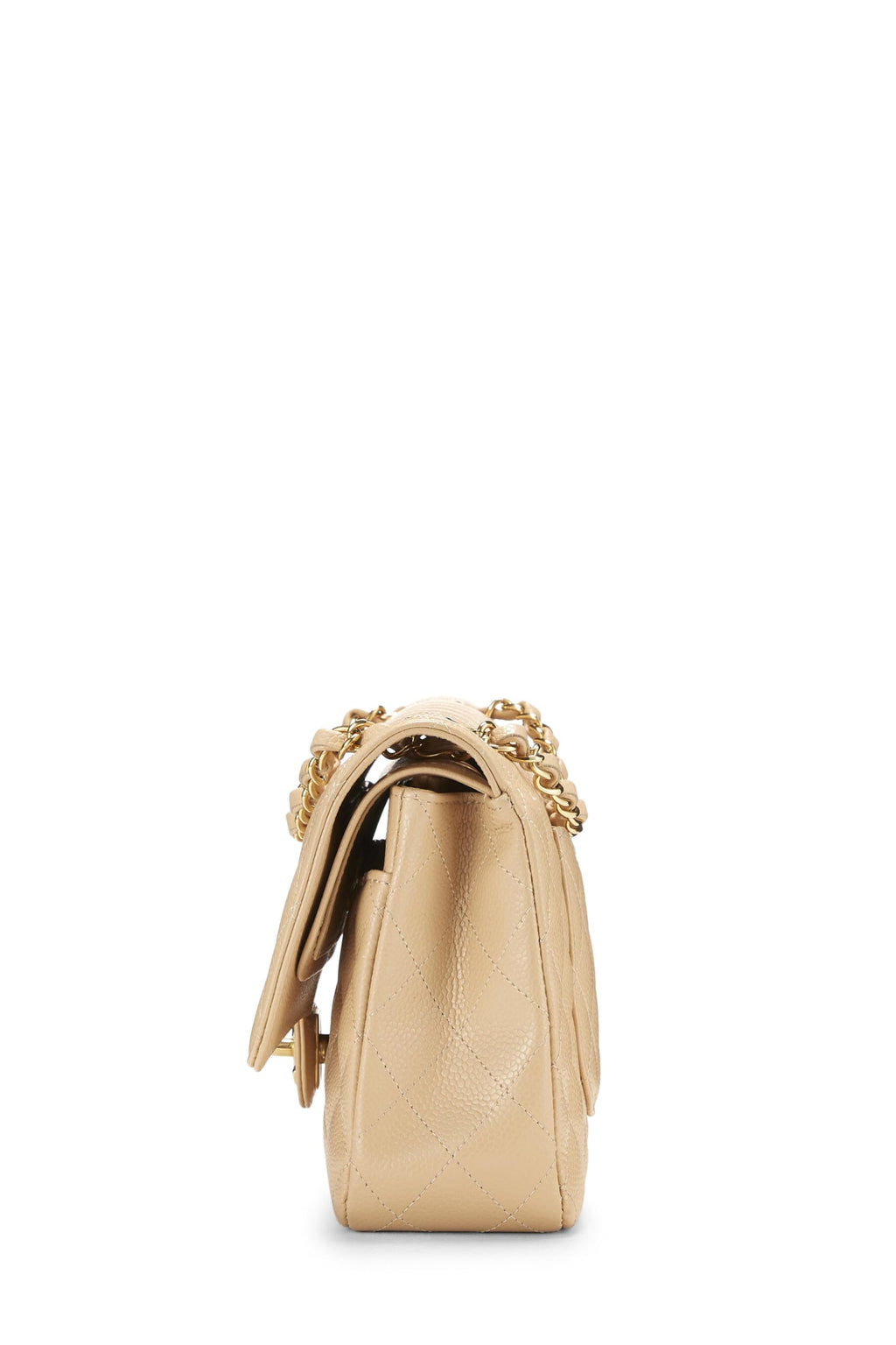 Chanel,  Beige Quilted Caviar Classic Double Flap Medium, Beige