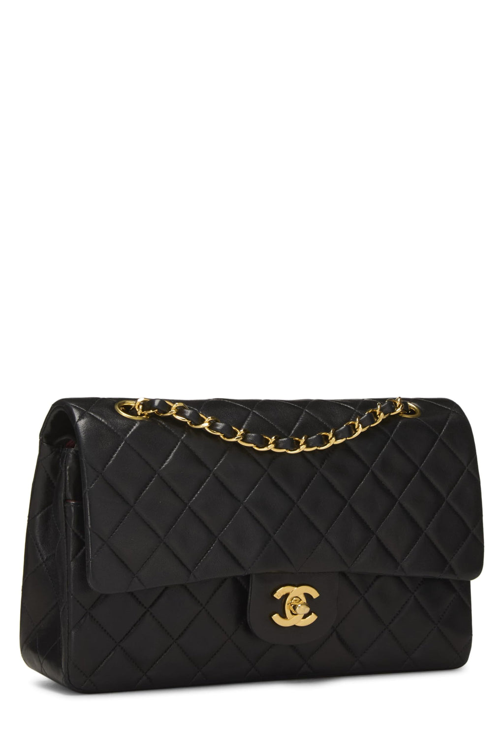 Chanel,  Black Quilted Lambskin Classic Double Flap Medium, Black