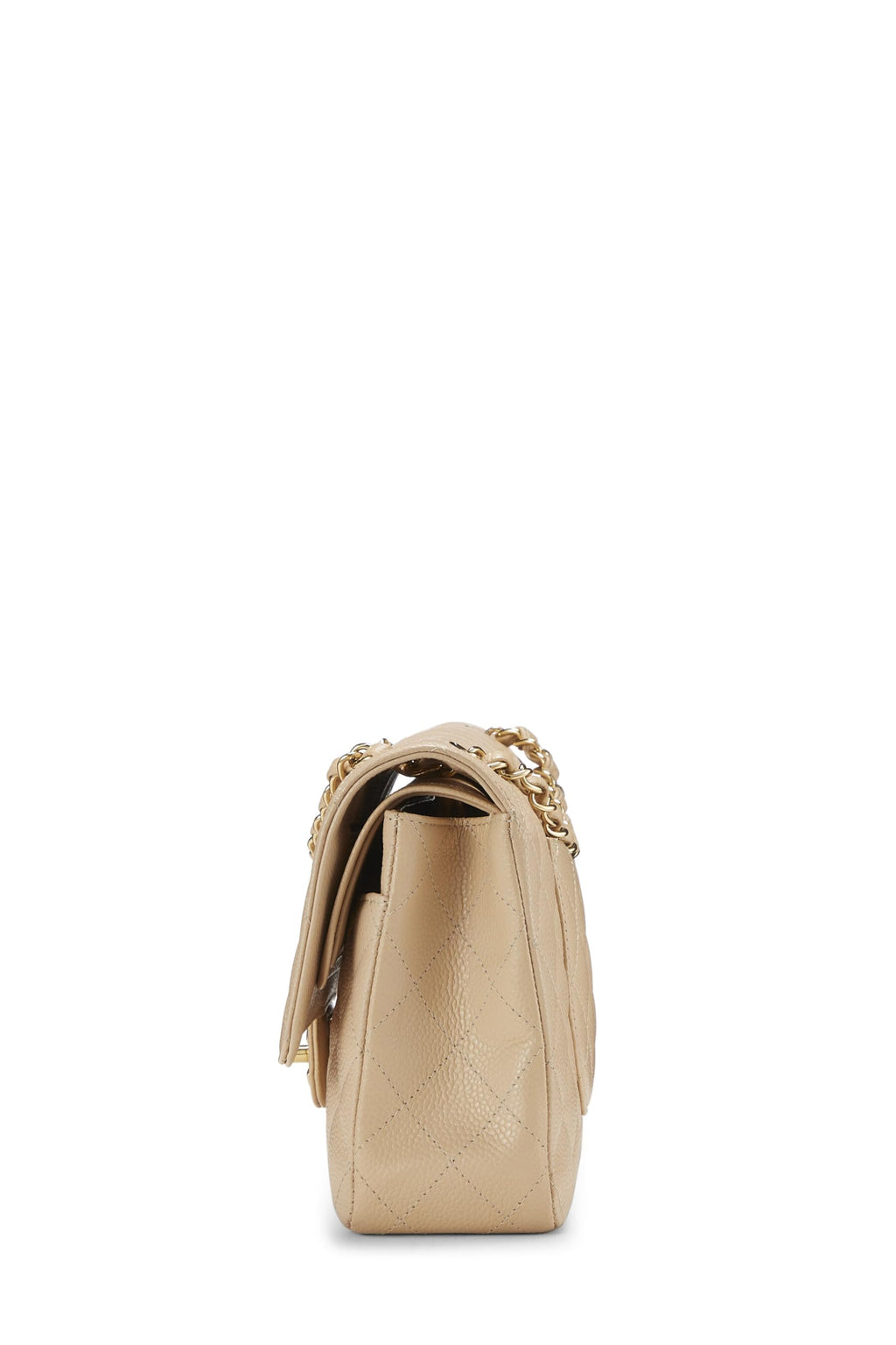 Chanel,  Beige Quilted Caviar Classic Double Flap Medium, Beige