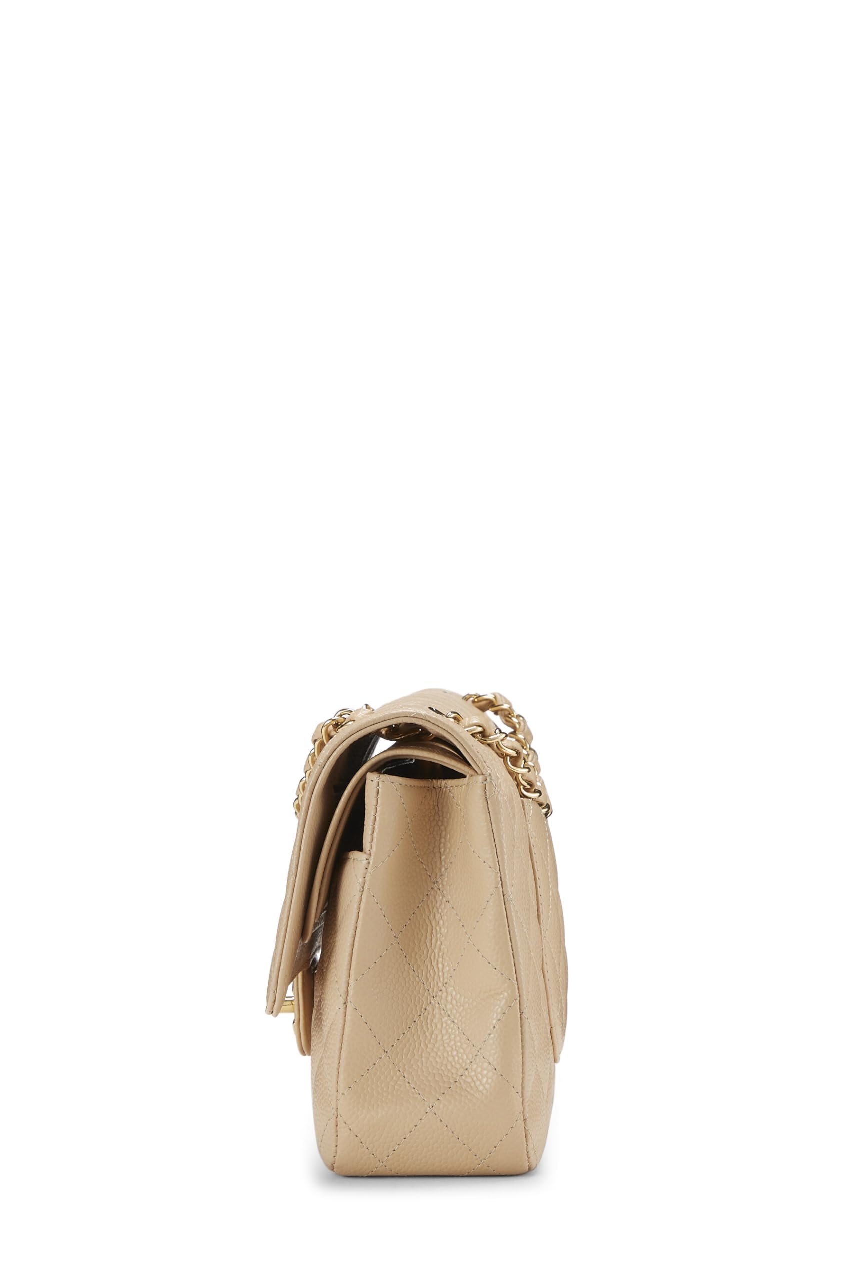 Chanel,  Beige Quilted Caviar Classic Double Flap Medium, Beige
